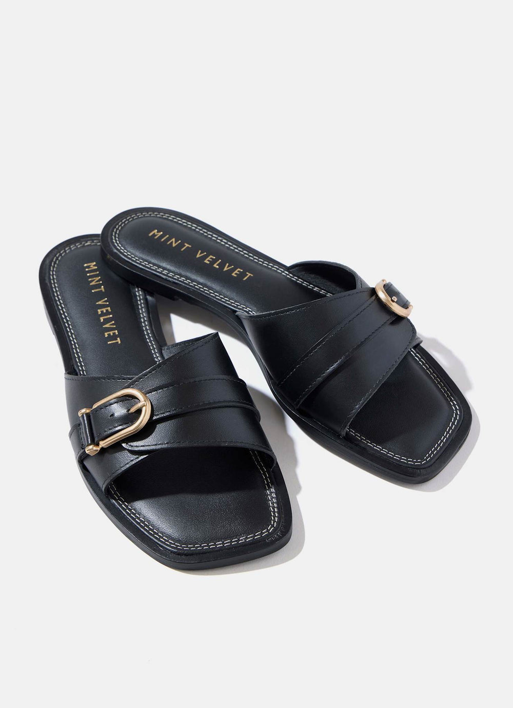 Kate Black Leather Mule Sandals