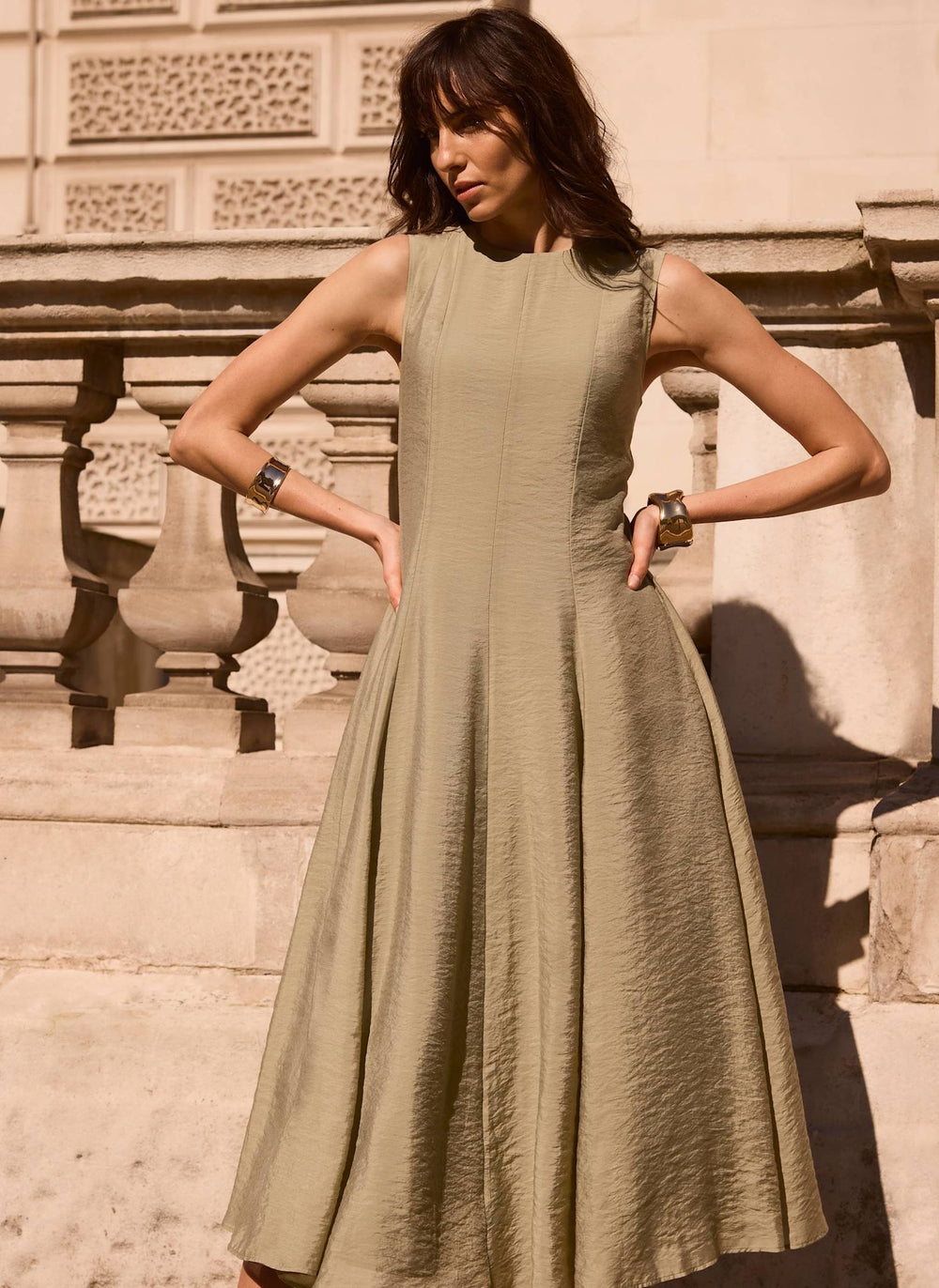 Khaki Sleeveless Midi Dress