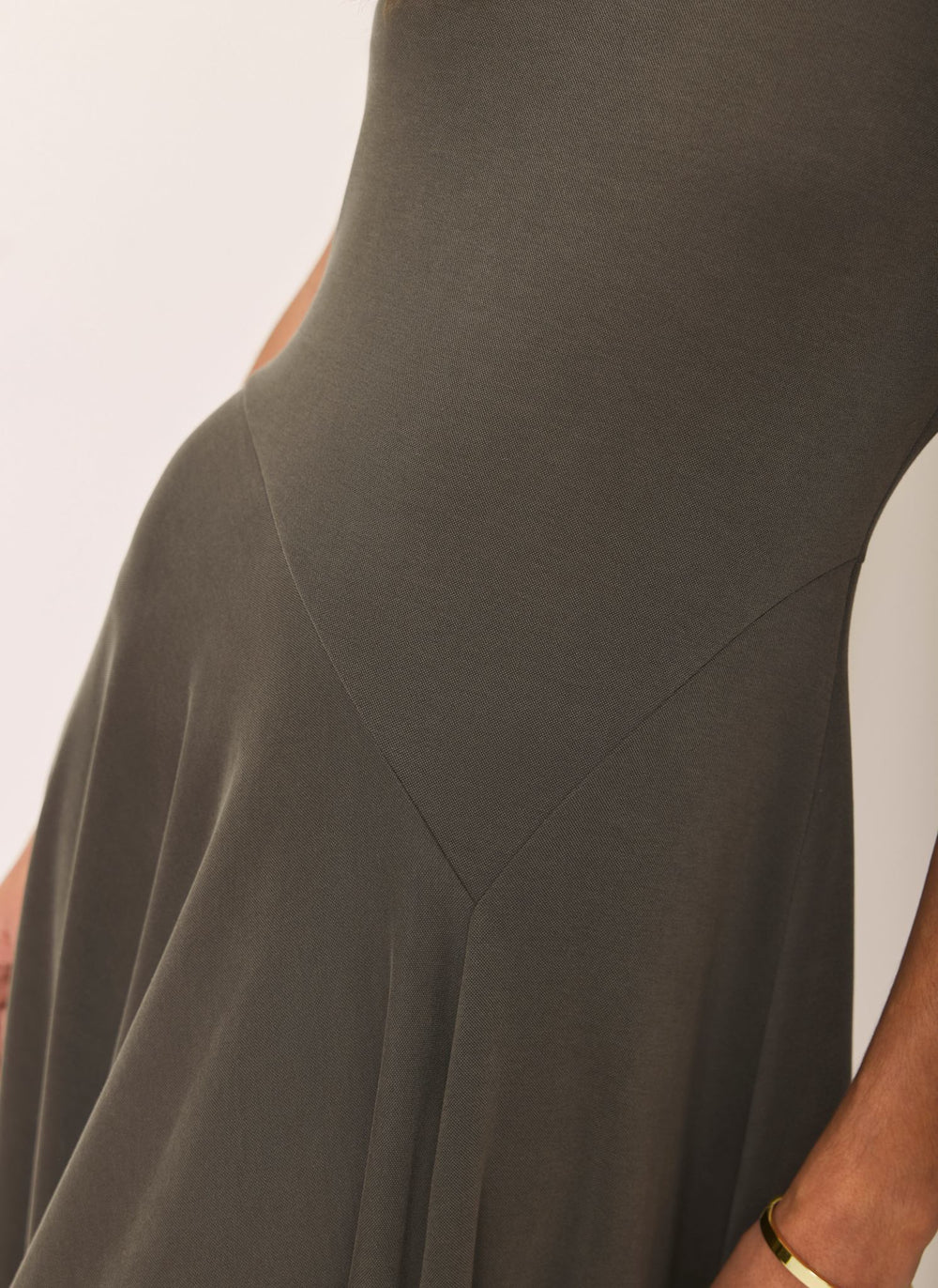Khaki Jersey Asymmetric Midi Dress – Mint Velvet