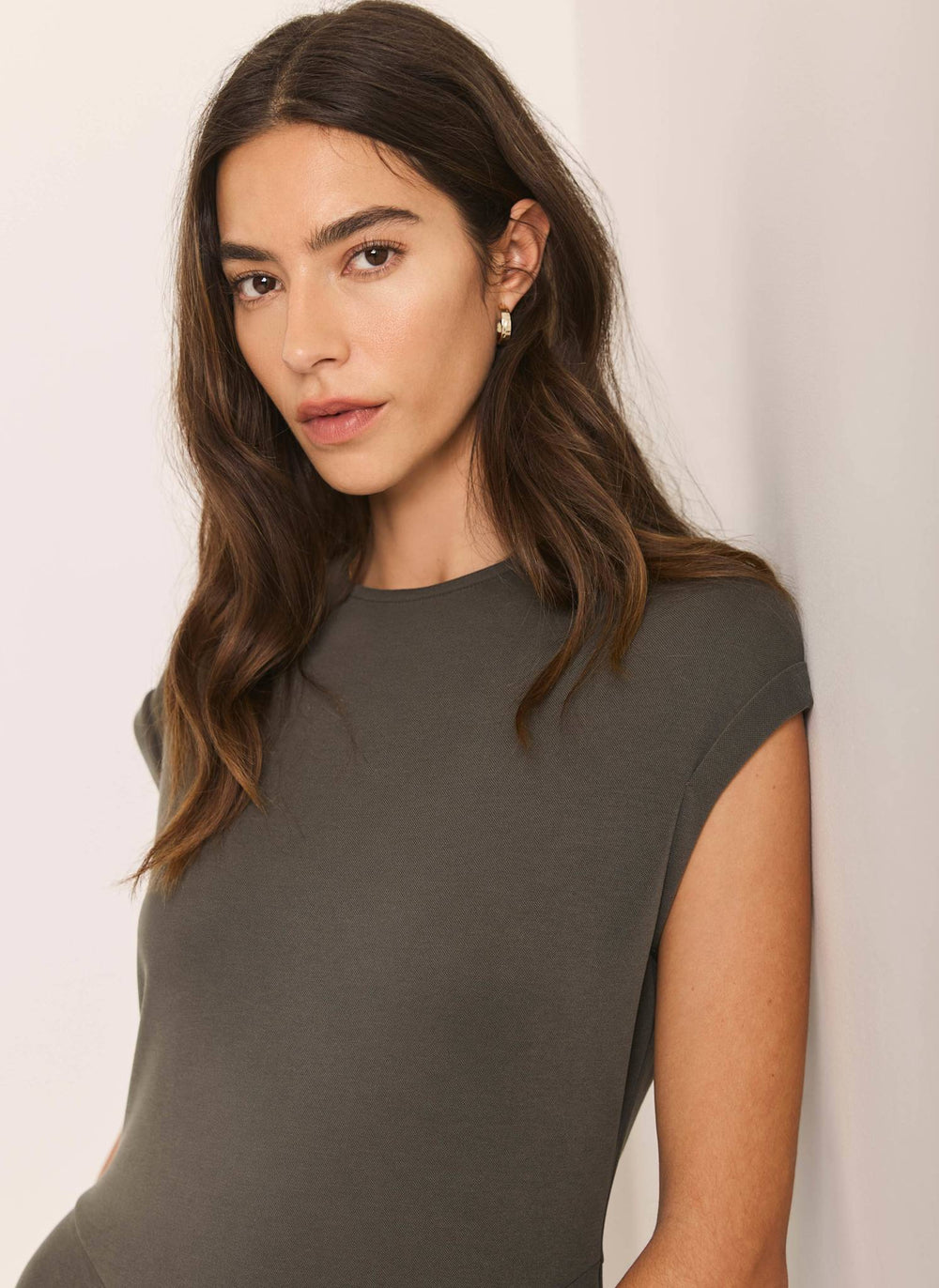 Khaki Jersey Asymmetric Midi Dress Mint Velvet Khaki Jersey Asymmetric Midi Dress Mint Velvet