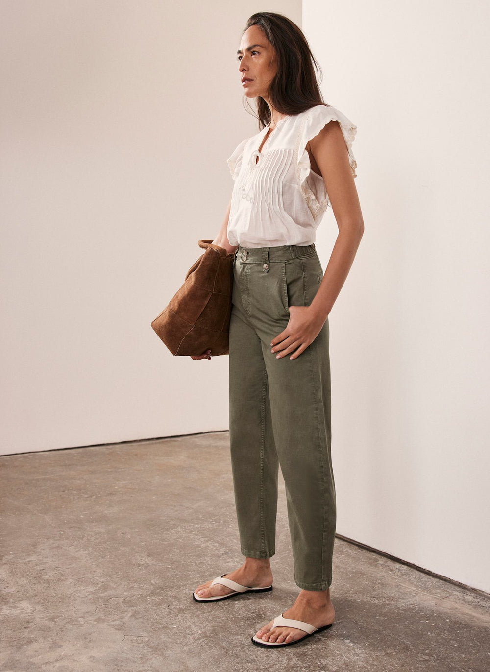 Khaki Barrel Chino Trousers