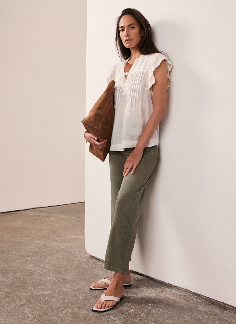 Khaki Barrel Chino Trousers