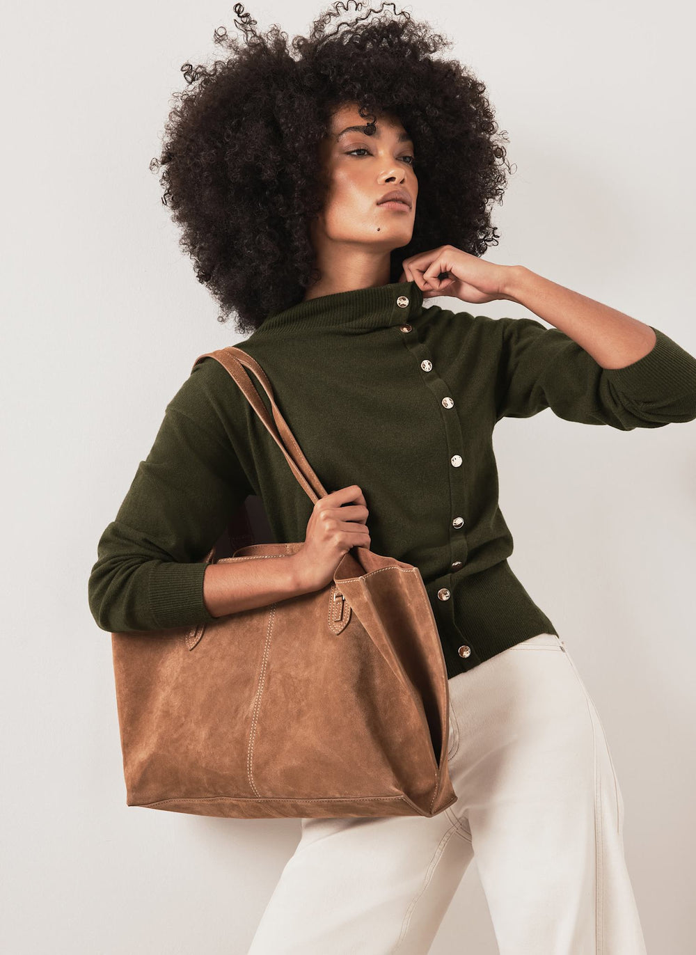 Khaki Button Detail Knit Jumper