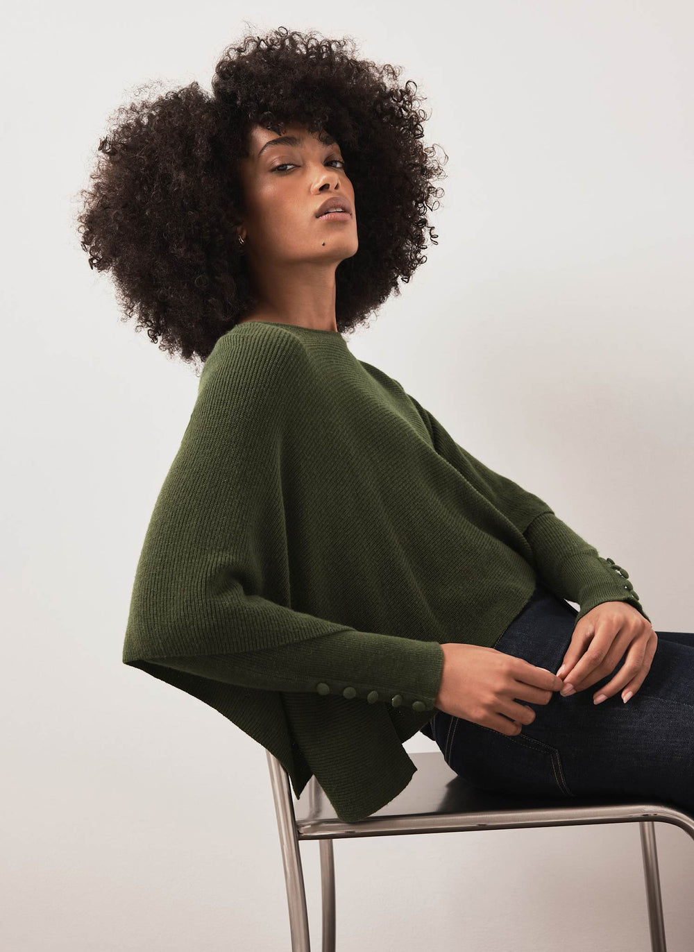 Khaki Cape Ribbed Knit Top