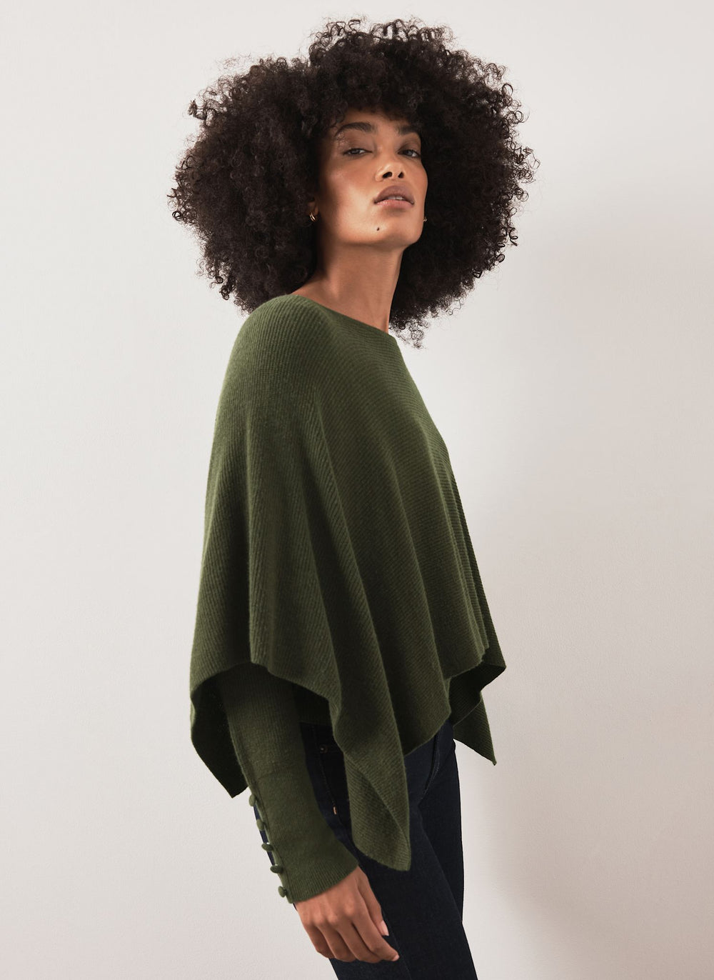 Khaki Cape Ribbed Knit Top