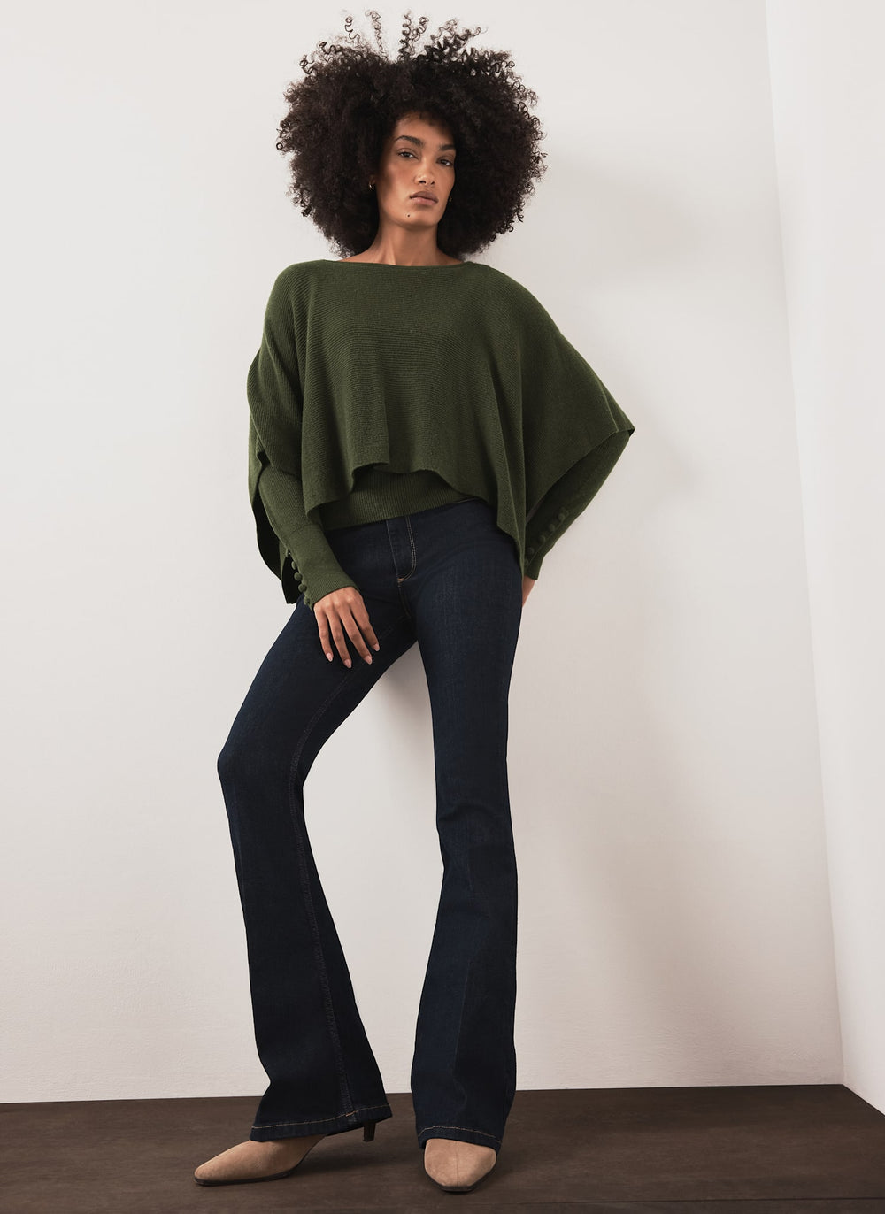 Khaki Cape Ribbed Knit Top