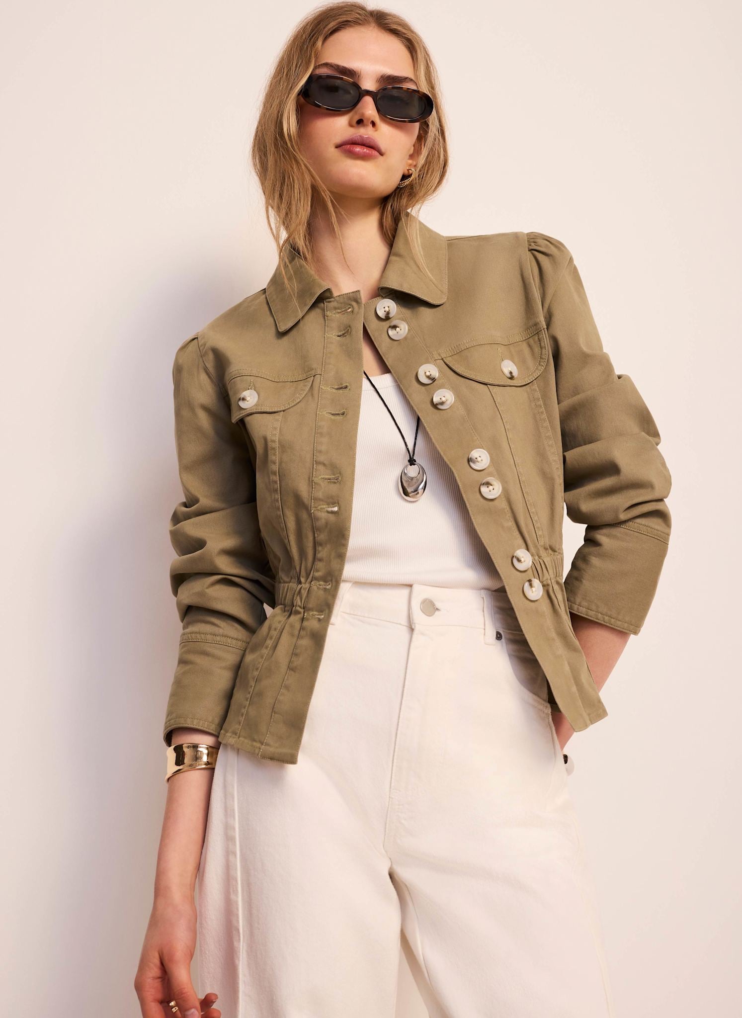 Khaki Cotton Blend Peplum Jacket – Mint Velvet