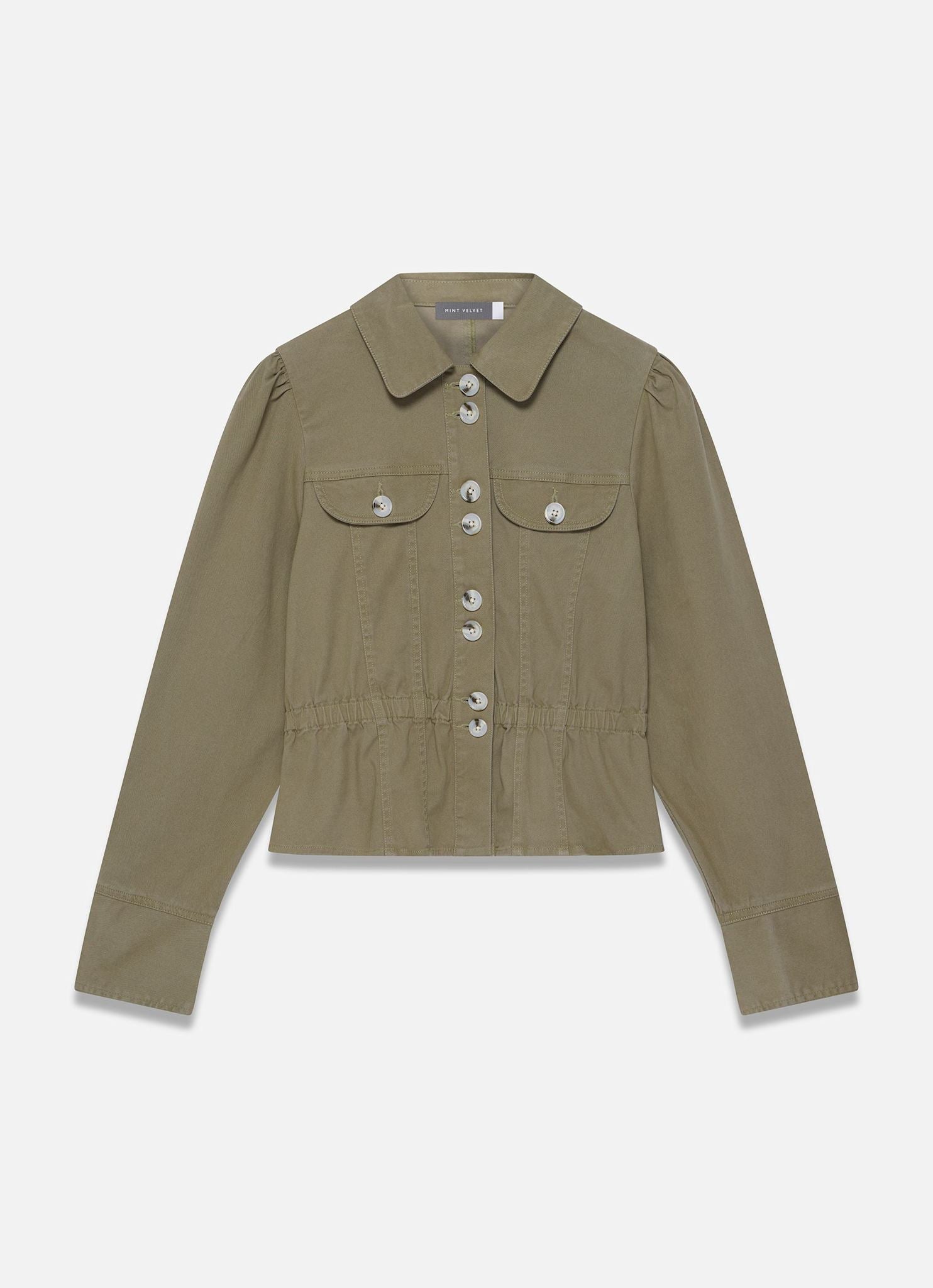 Khaki Cotton Blend Peplum Jacket – Mint Velvet