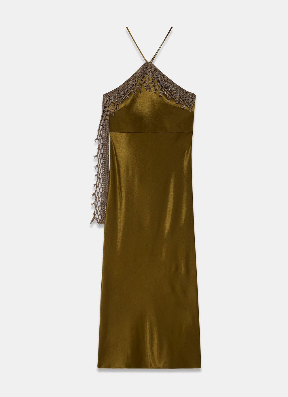 Khaki Satin Crochet Trim Midi Dress – Mint Velvet