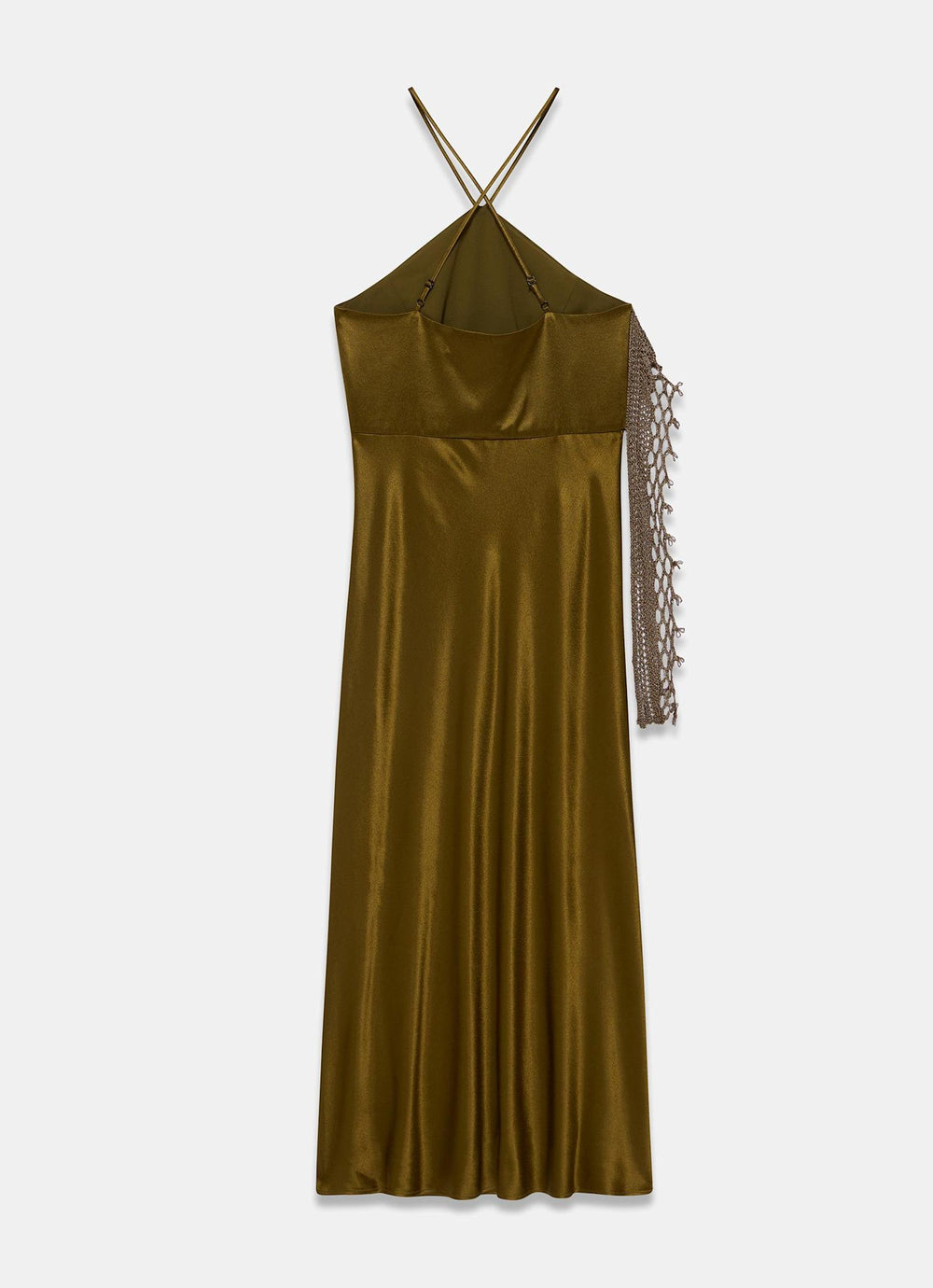 Khaki Satin Crochet Trim Midi Dress – Mint Velvet