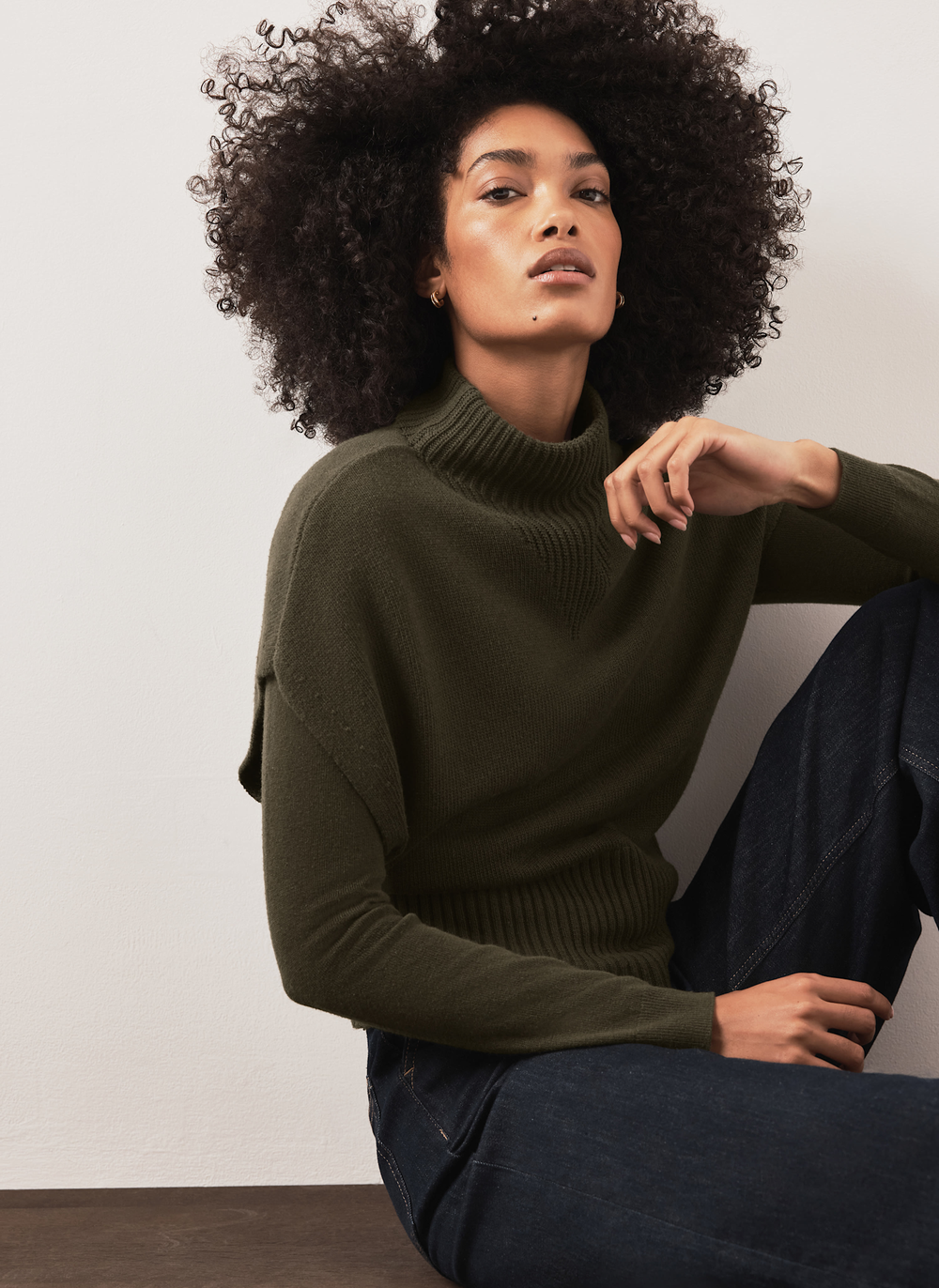 Khaki Double Layer Tabard Knit Jumper