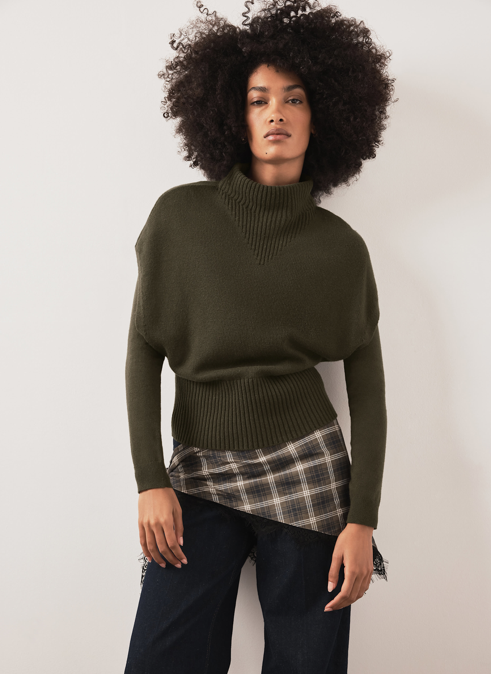 Khaki Double Layer Tabard Knit Jumper