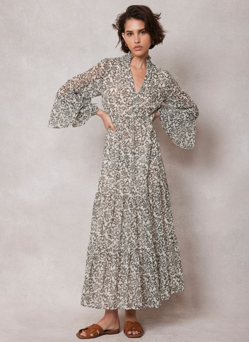 Khaki Floral Print Maxi Dress – Mint Velvet
