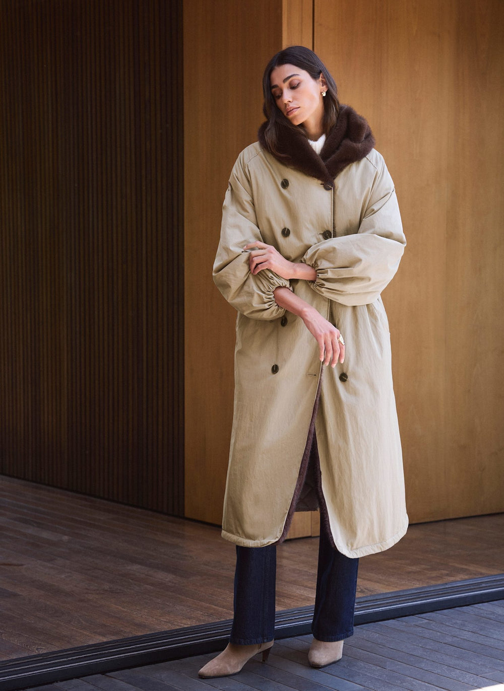Khaki Faux Fur Lined Parka Coat