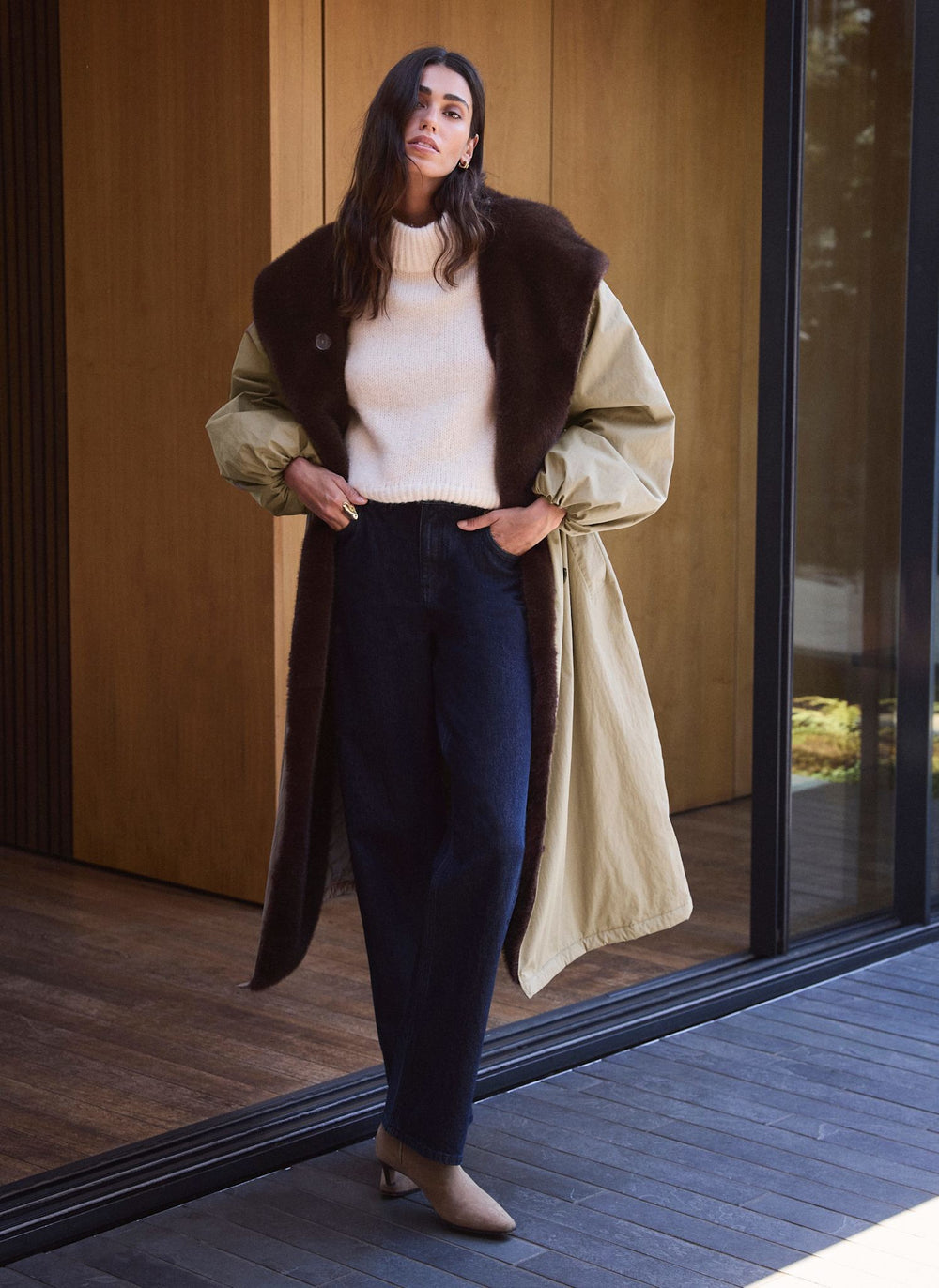 Khaki Faux Fur Lined Parka Coat
