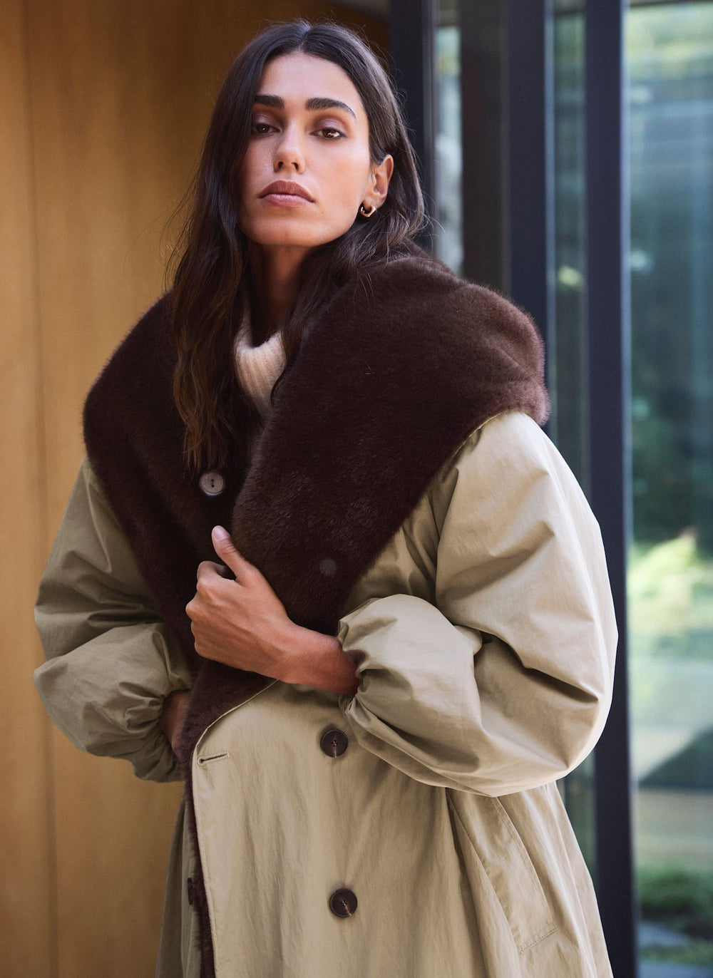 Khaki Faux Fur Lined Parka Coat