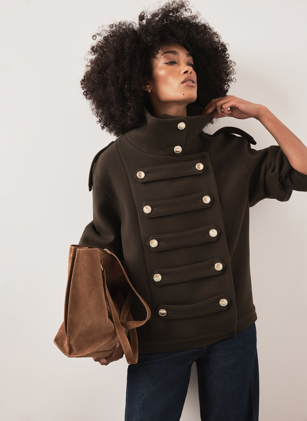 Khaki Wool Blend Military Coat