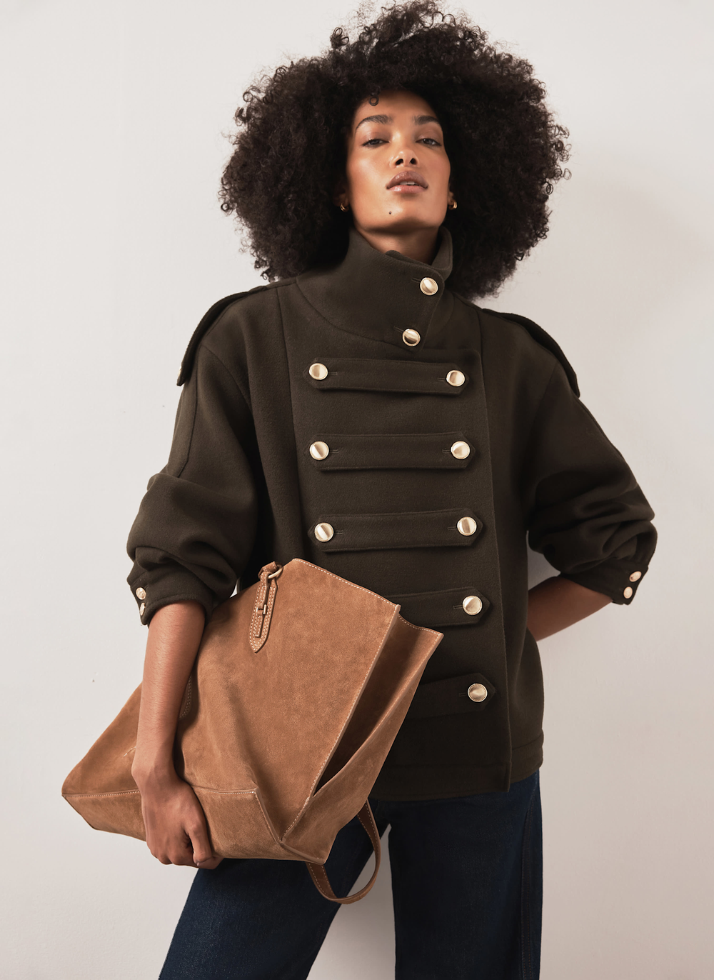 Khaki Wool Blend Military Coat