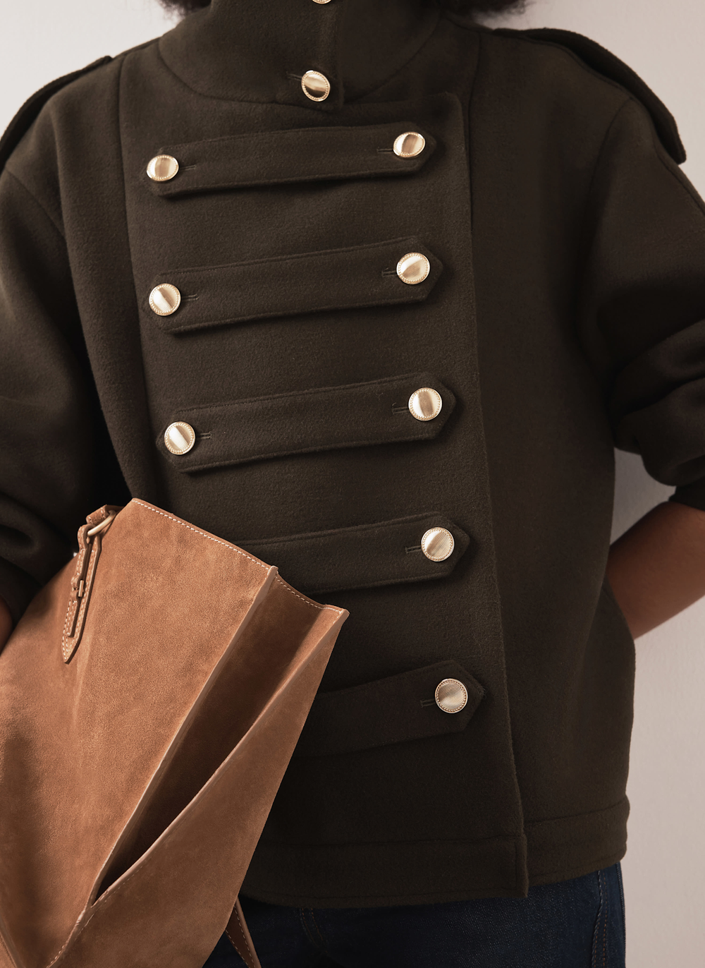 Khaki Wool Blend Military Coat