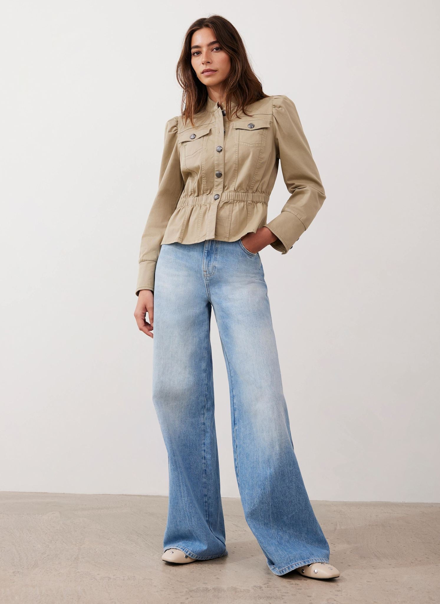 Khaki Puff Sleeve Peplum Jacket – Mint Velvet