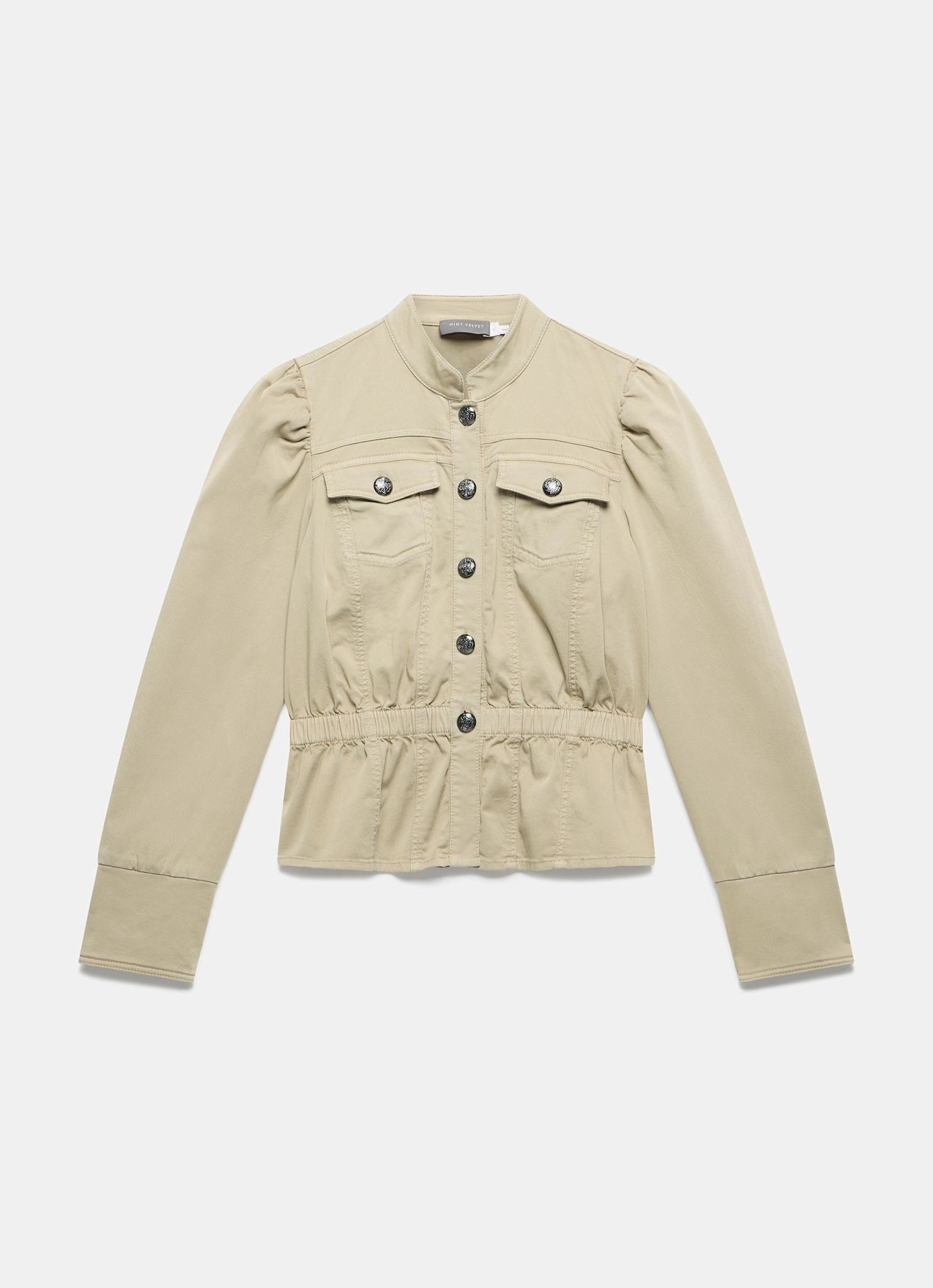 Khaki Puff Sleeve Peplum Jacket – Mint Velvet