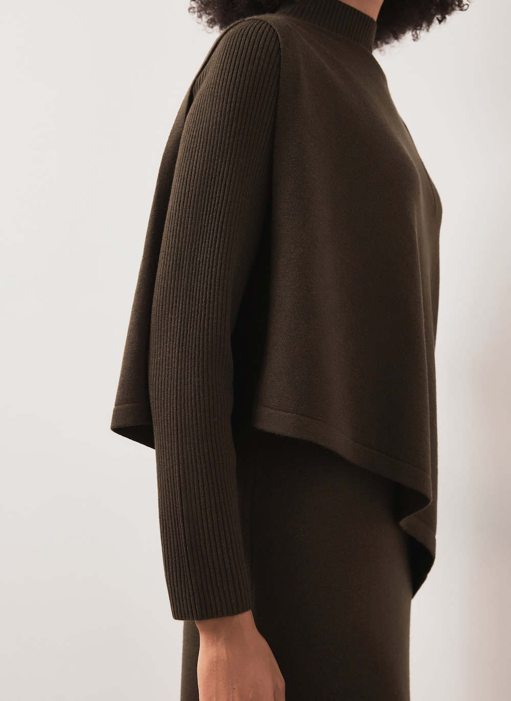 Khaki Poncho Knit Midi Dress