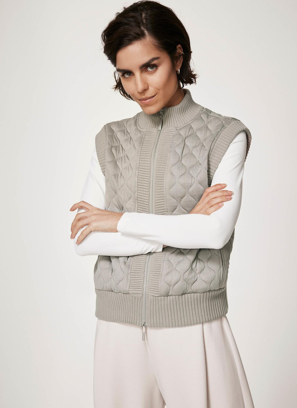 Khaki Quilted Cotton Blend Gilet
