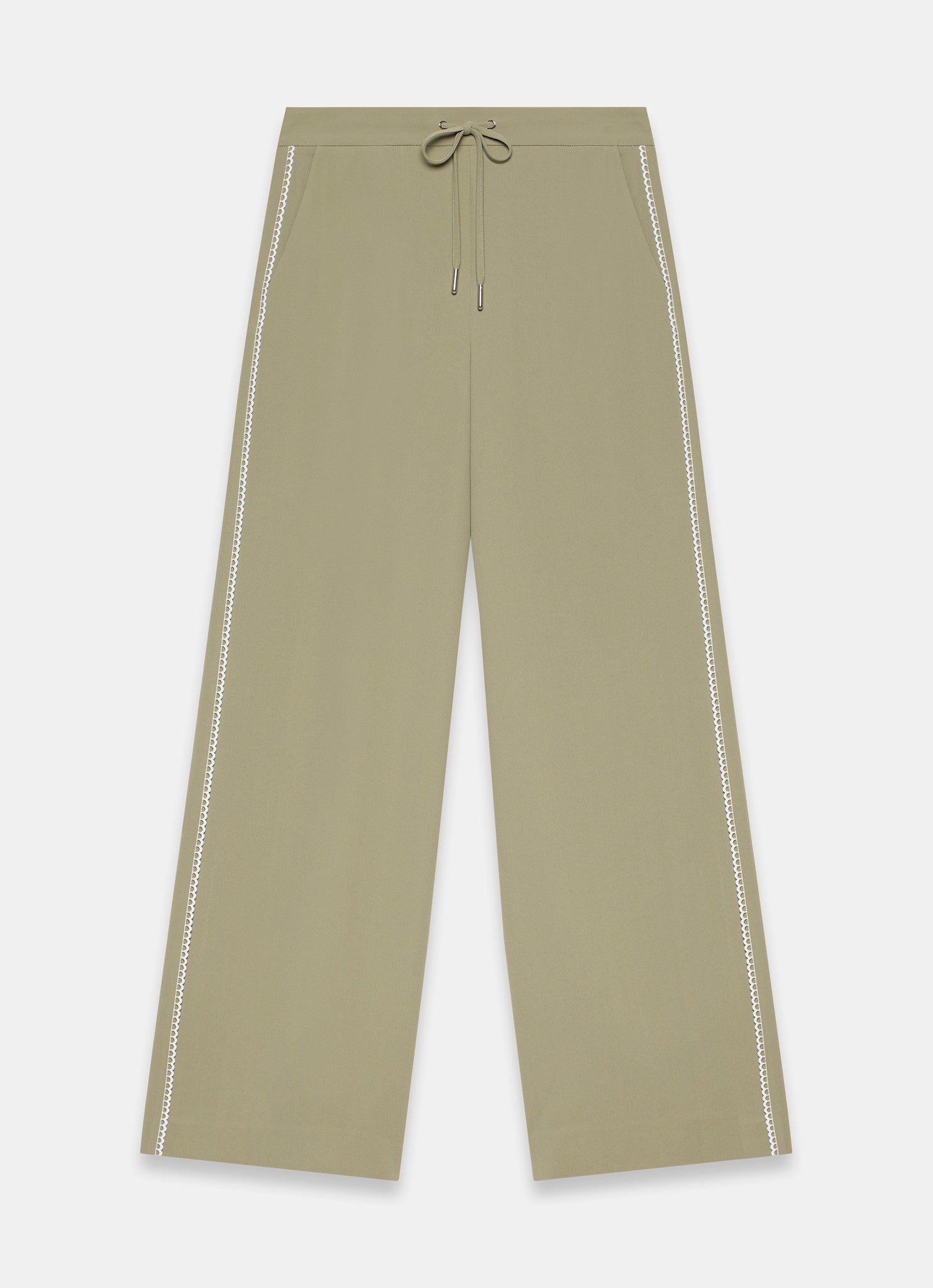 Khaki Scallop Side Stripe Wide Trousers – Mint Velvet