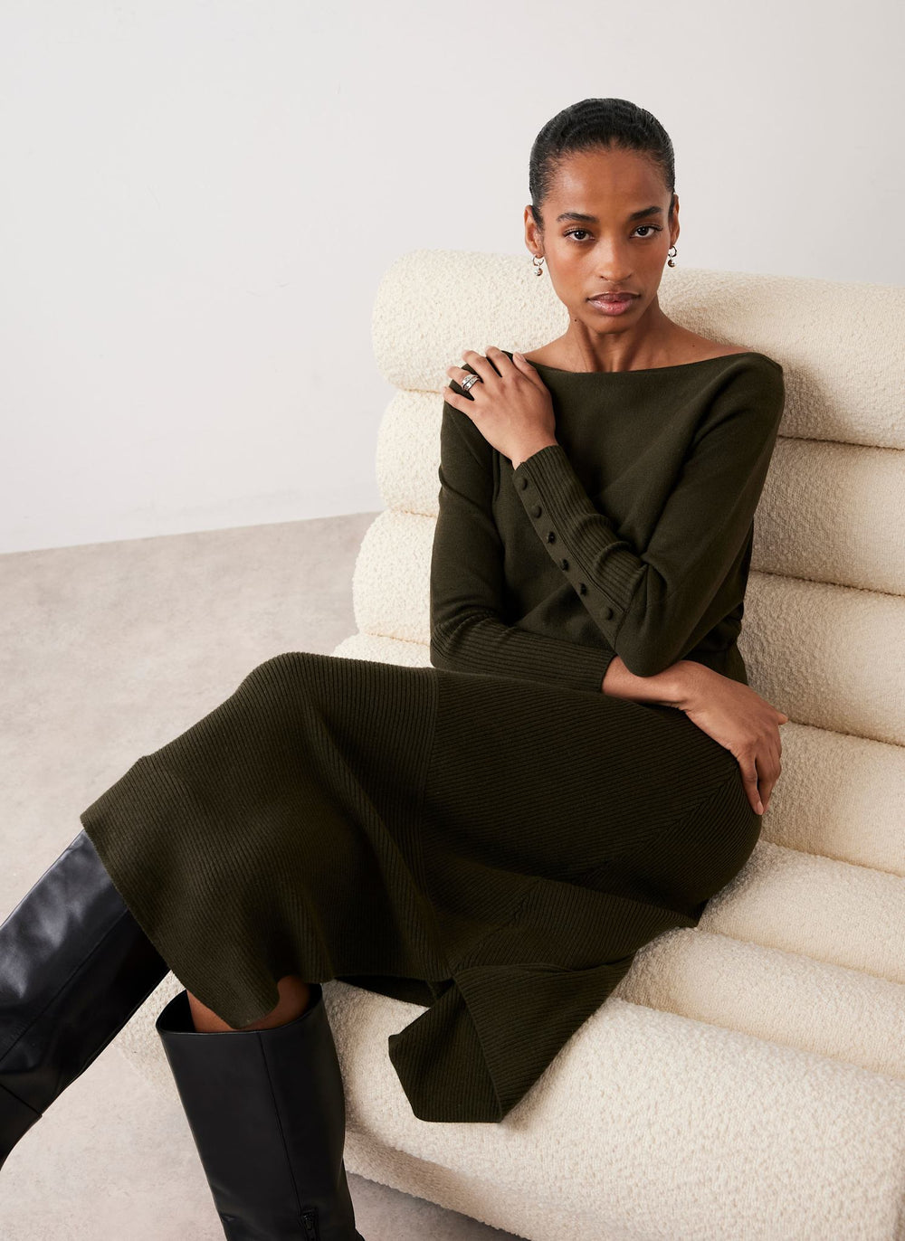 green maxi knit dress maxi pleated knit dress english green main image 0