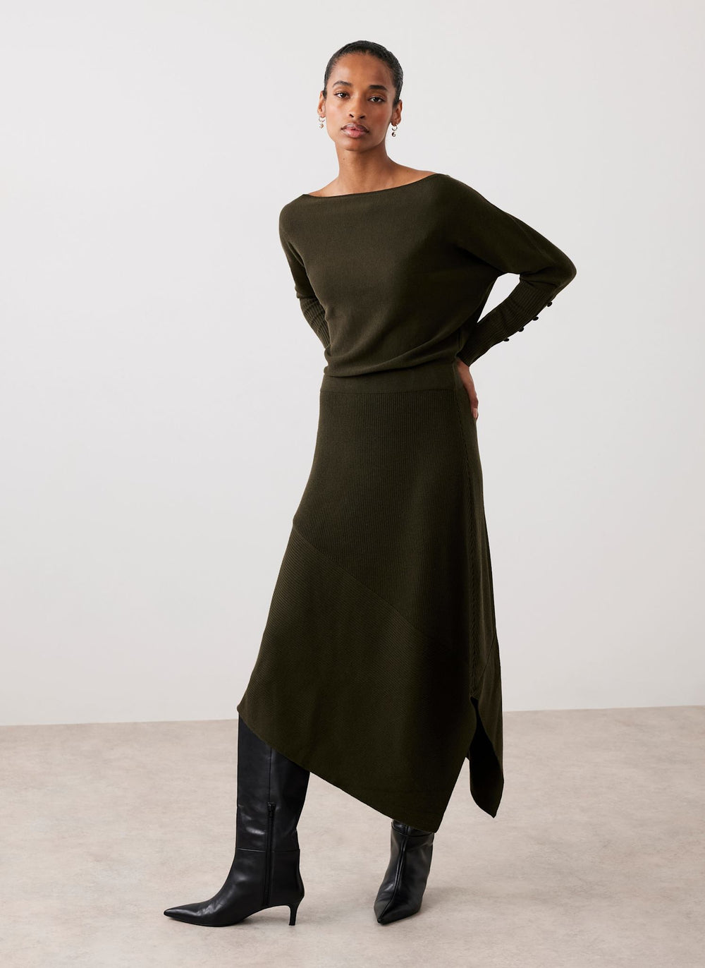 Khaki Batwing Asymmetric Knit Maxi Dress Mint Velvet Khaki Batwing Asymmetric Knit Maxi Dress Mint Velvet