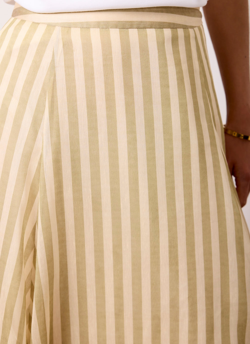 Green Striped A Line Midi Skirt