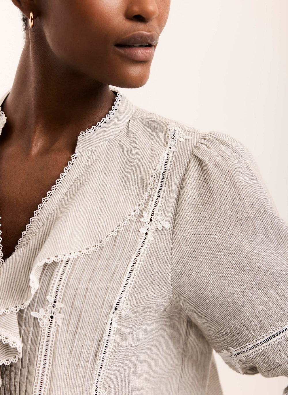 Cotton Stripe Ruffle Blouse