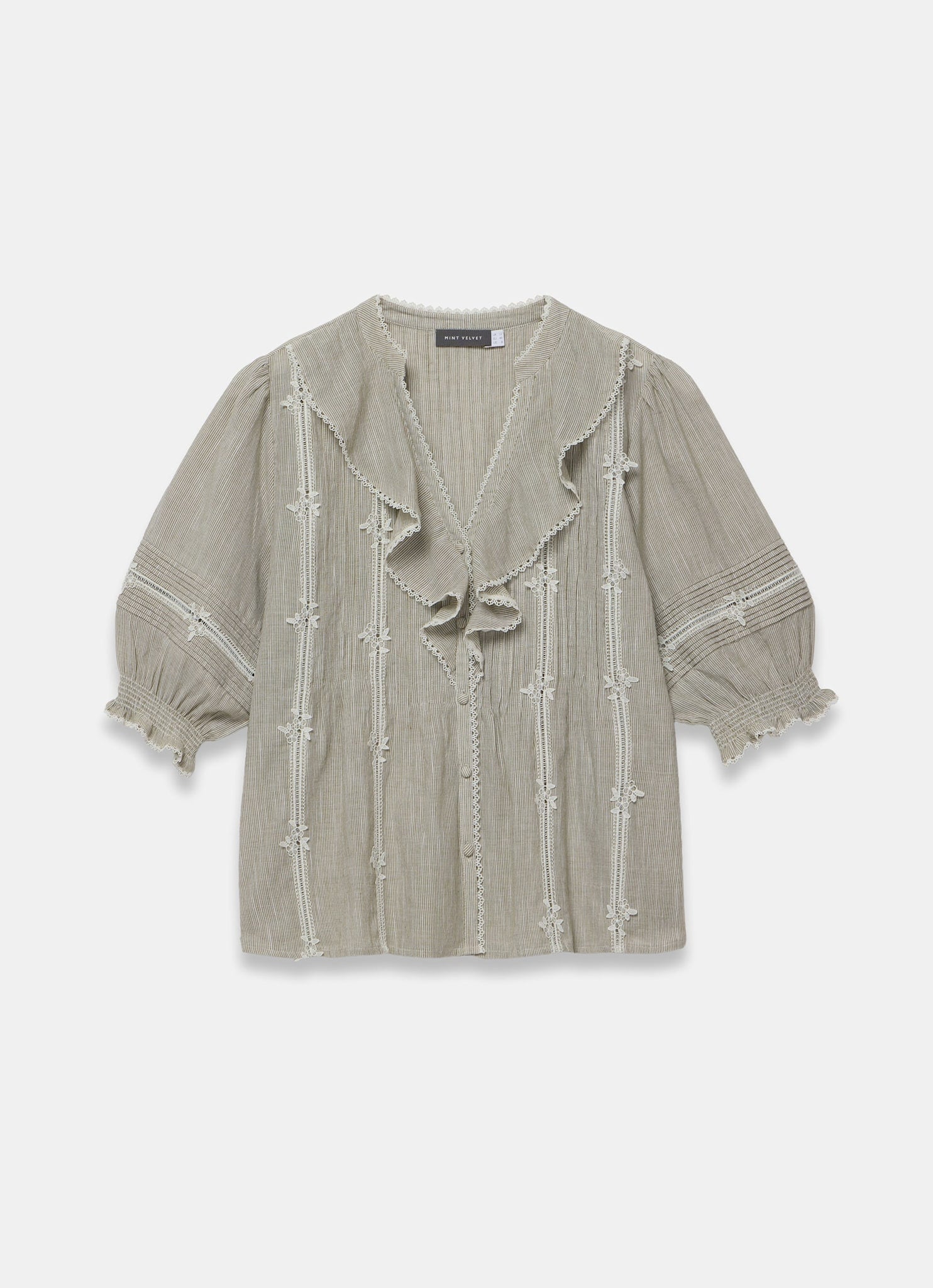 Cotton Stripe Ruffle Blouse – Mint Velvet