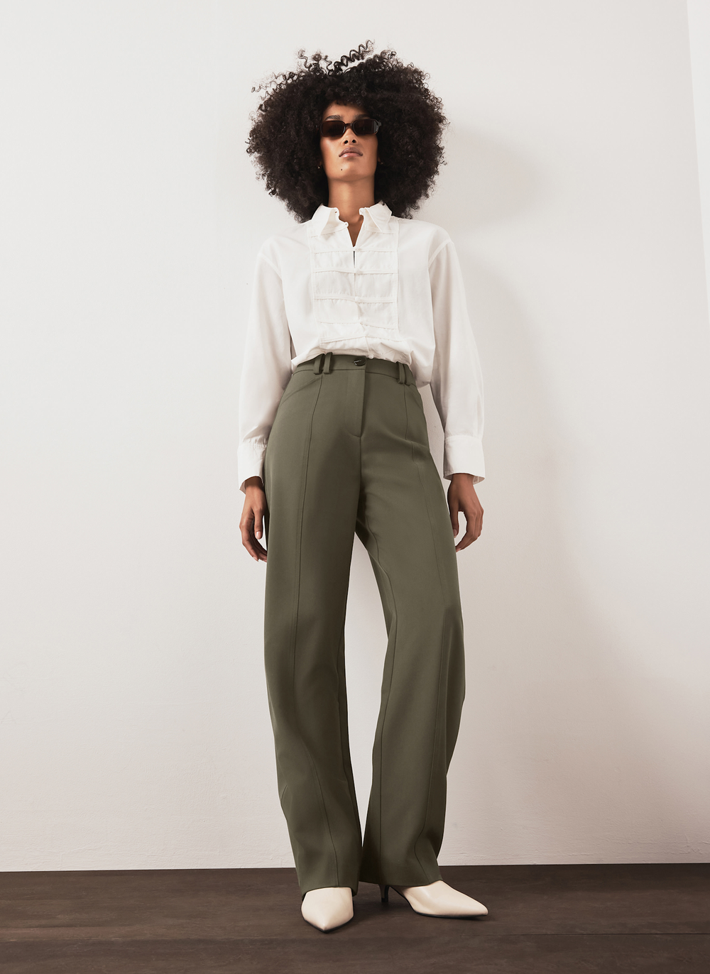 Khaki Tailored Barrel Leg Trousers