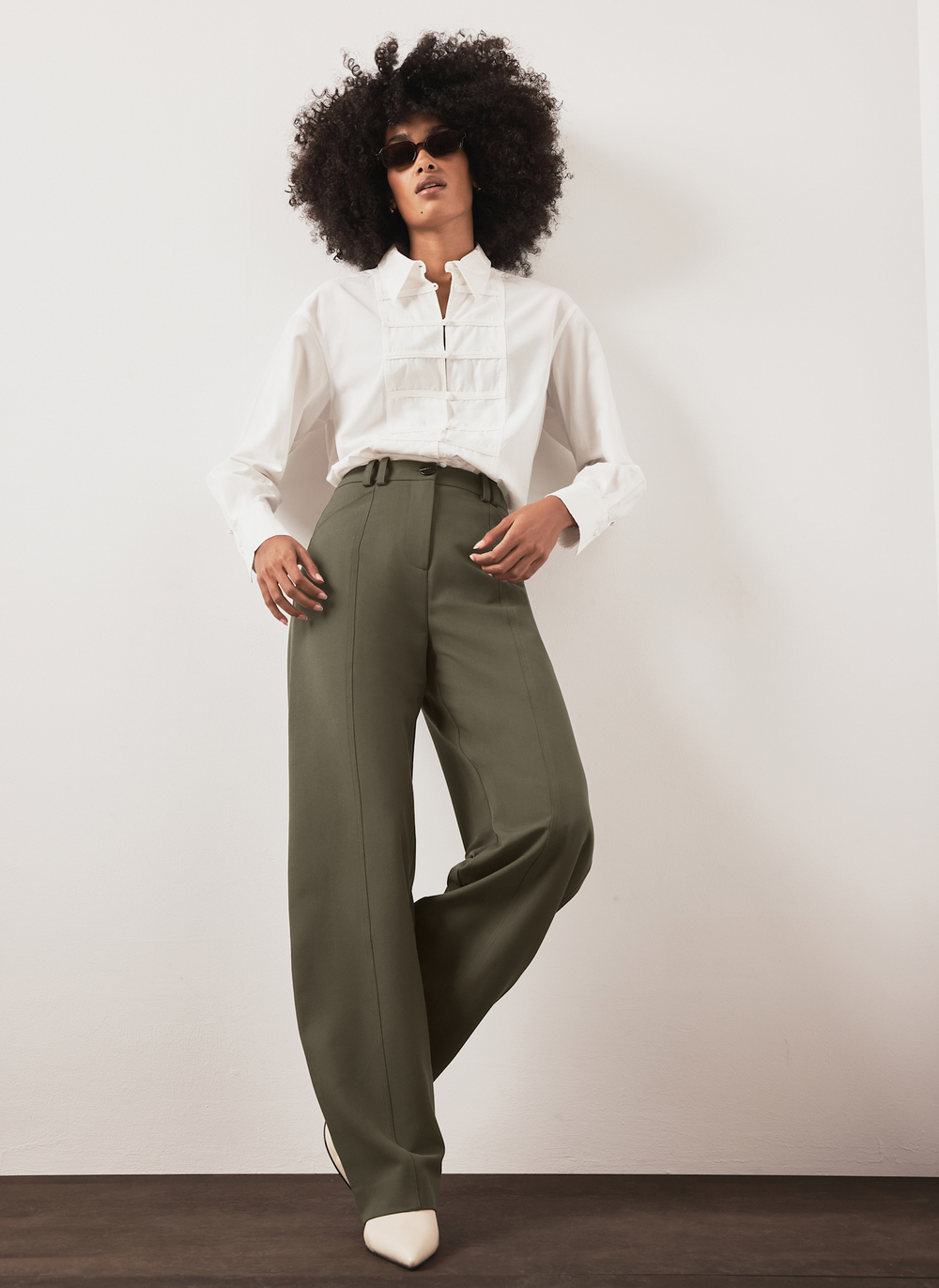 Khaki Tailored Barrel Leg Trousers