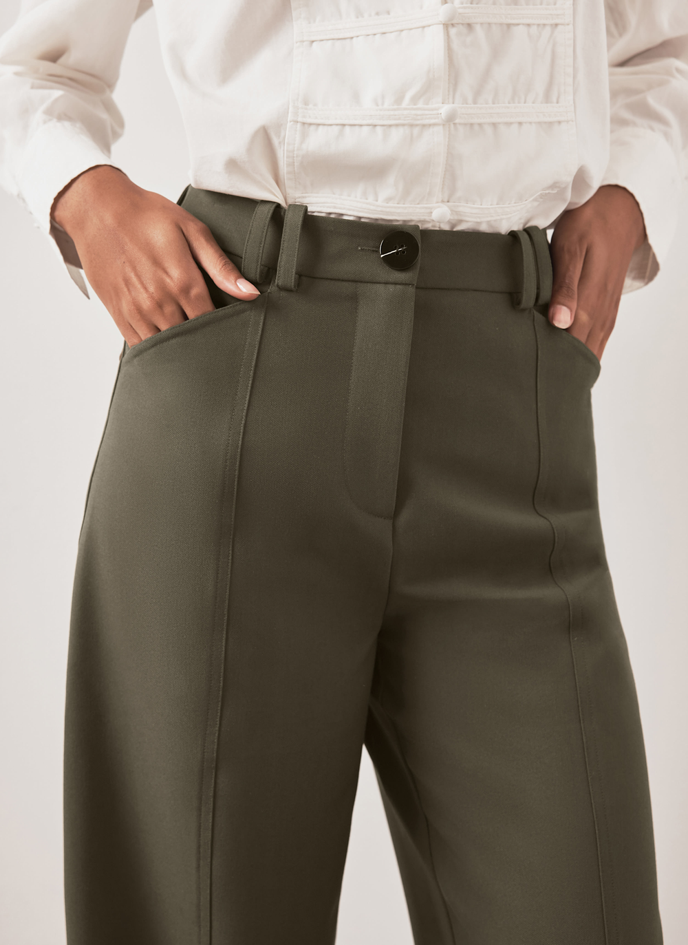 Khaki Tailored Barrel Leg Trousers