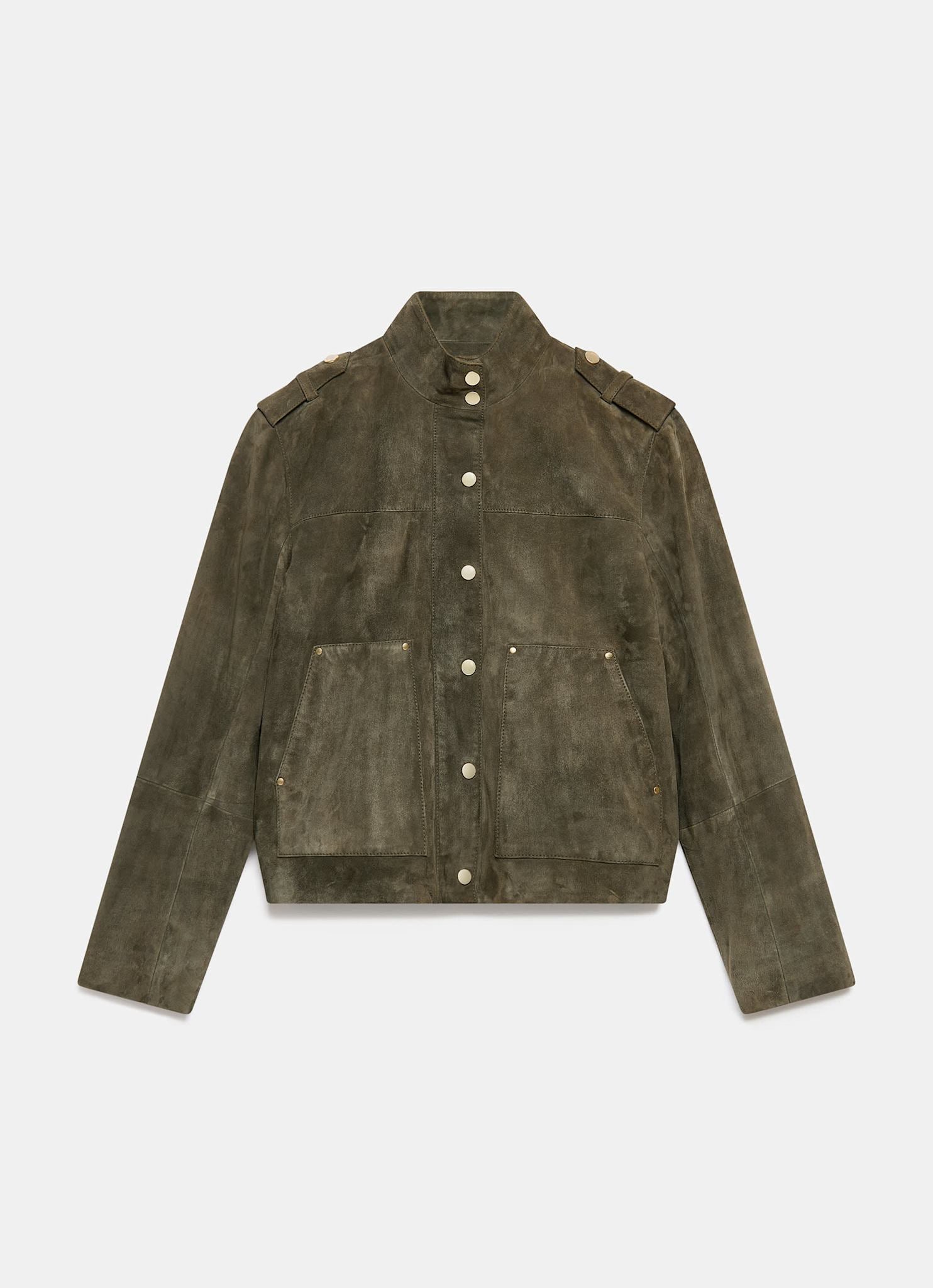 Khaki Suede Bomber Jacket – Mint Velvet
