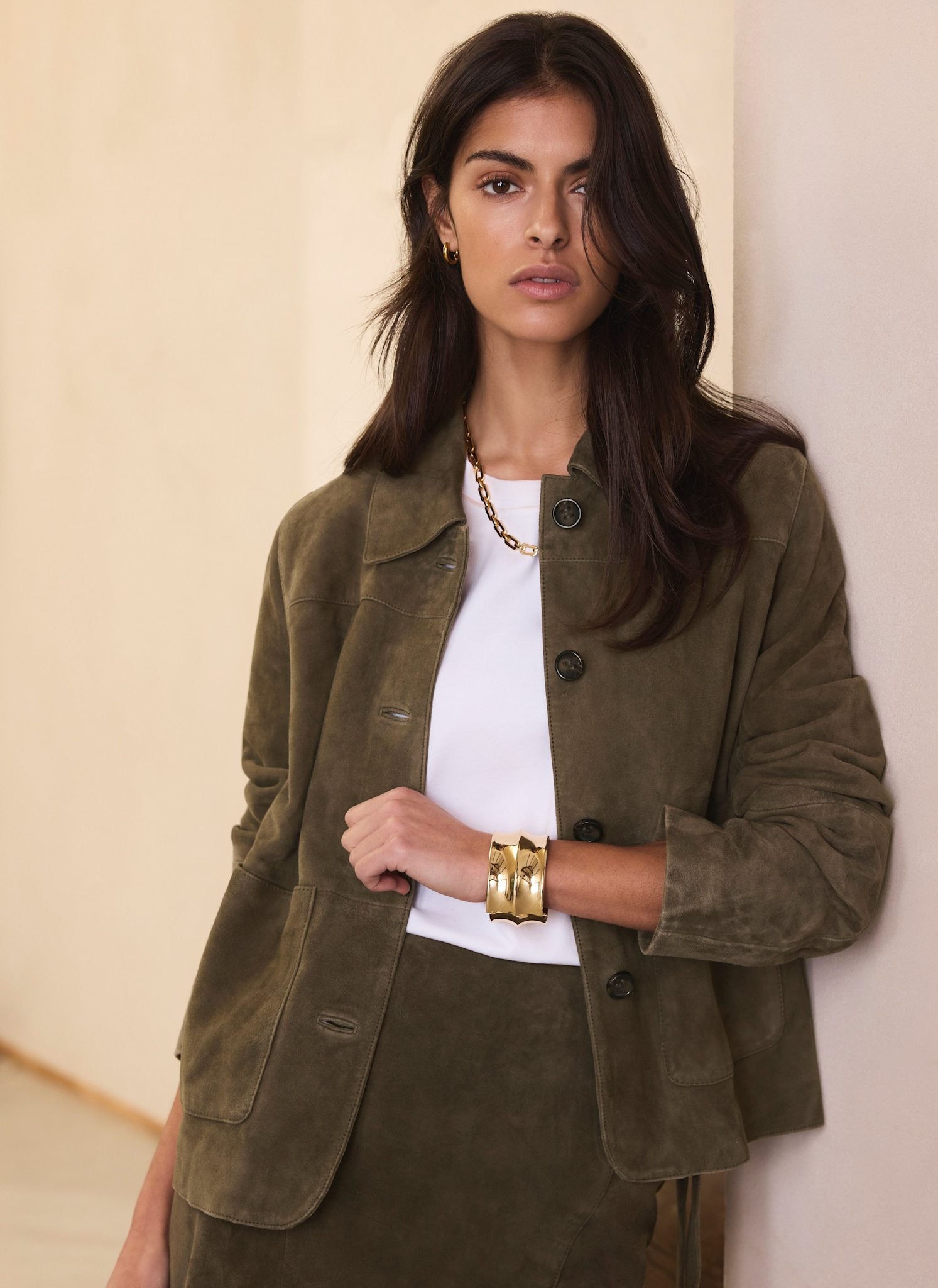 Khaki Suede Jacket – Mint Velvet