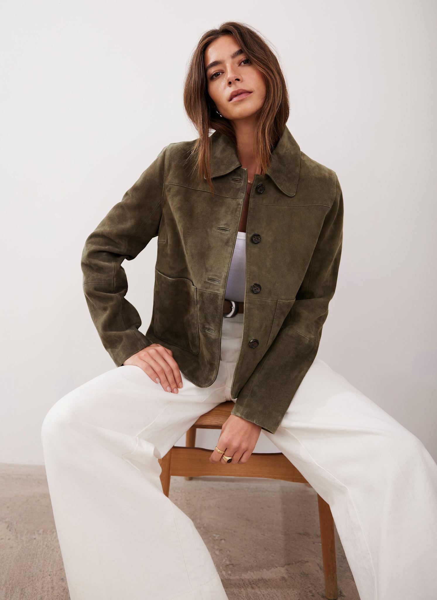 Sued Front Khaki Suede Jacket – Mint Velvet