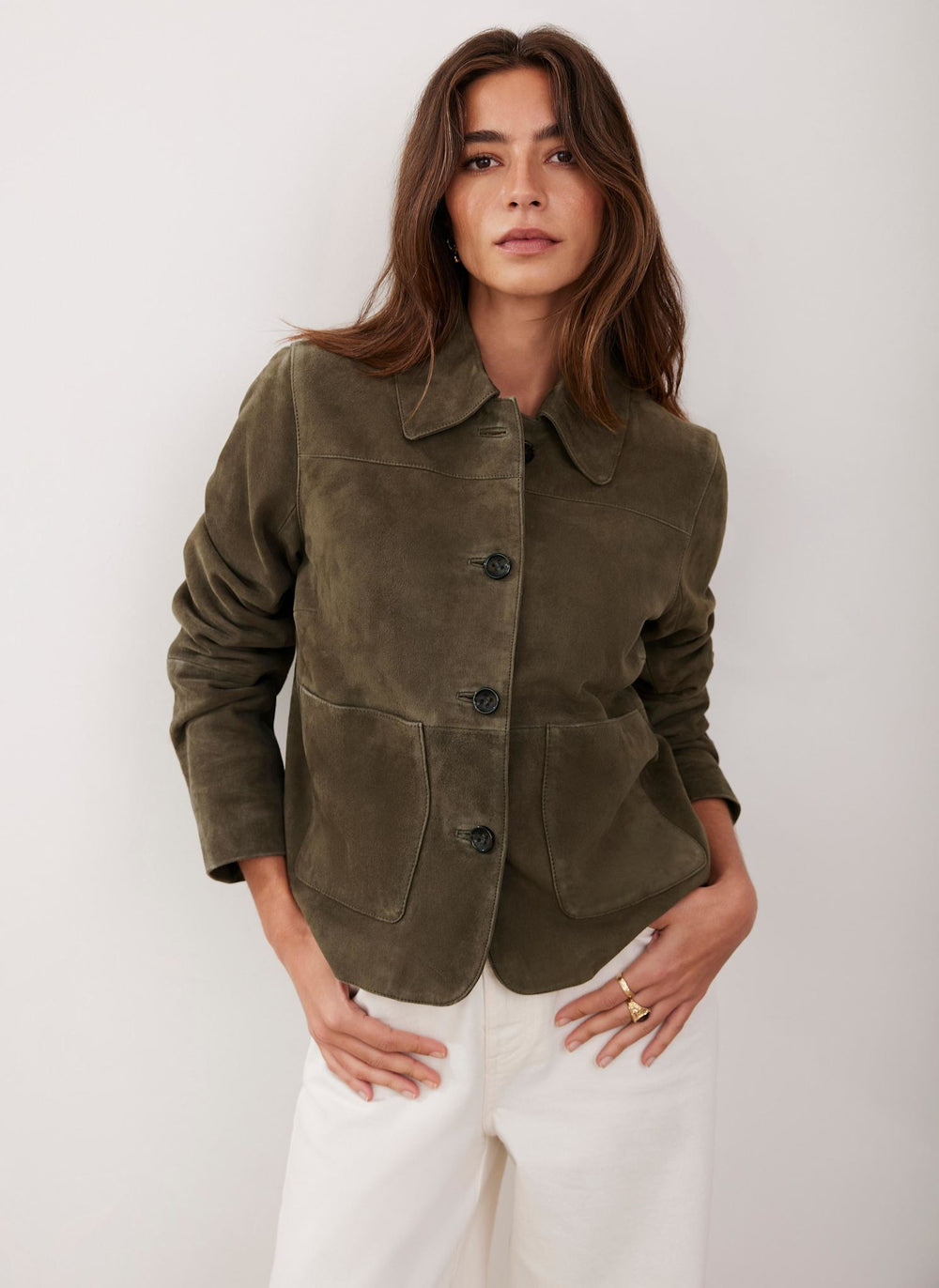 Khaki Suede Pocket Detail Jacket
