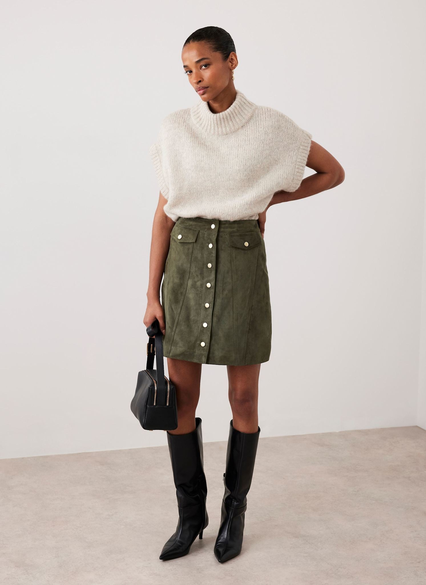 Khaki Suede Mini Skirt – Mint Velvet