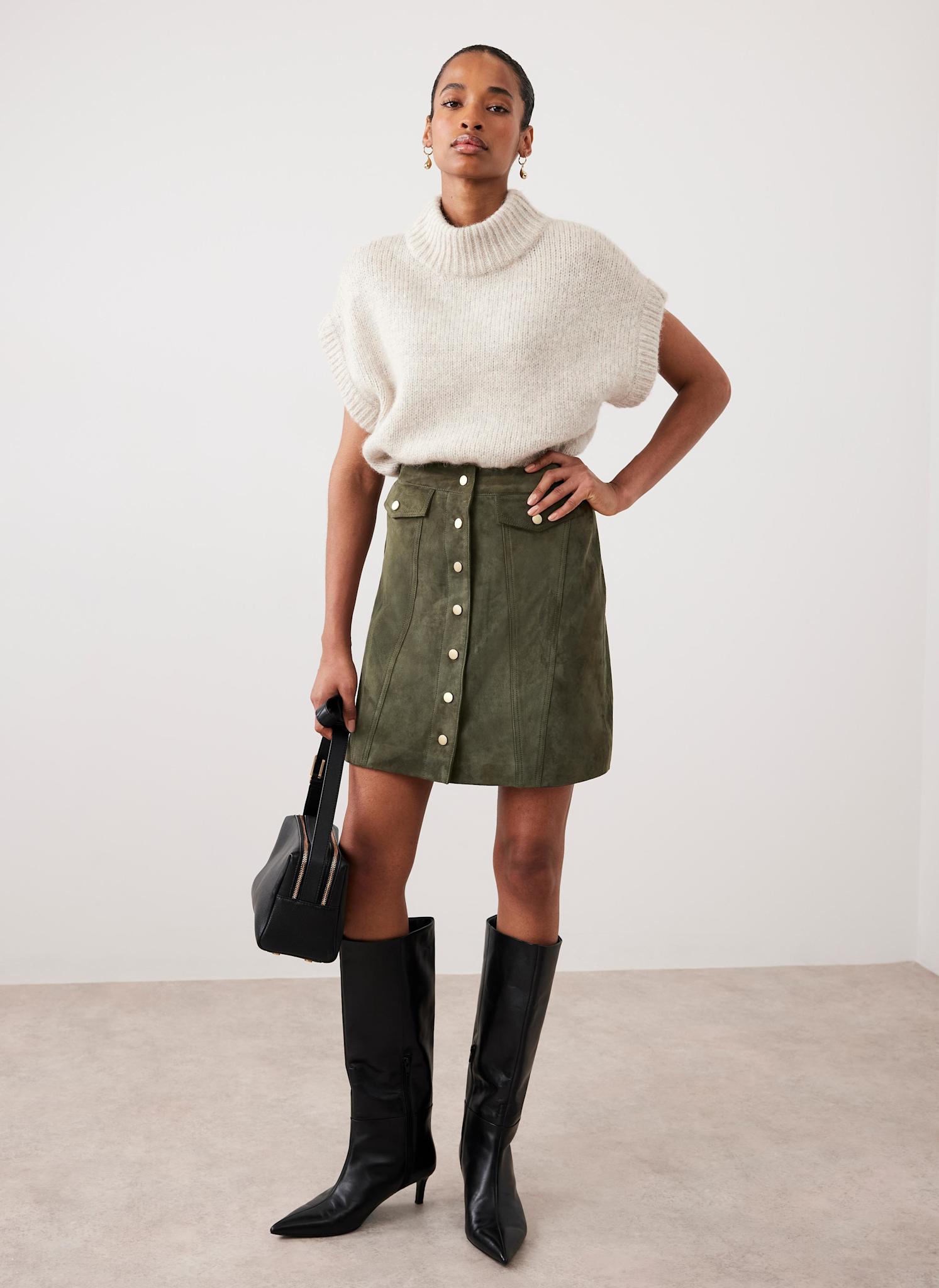 Khaki Suede Mini Skirt – Mint Velvet