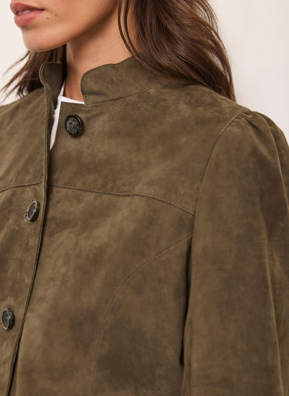 Khaki Suede Puff Sleeve Jacket