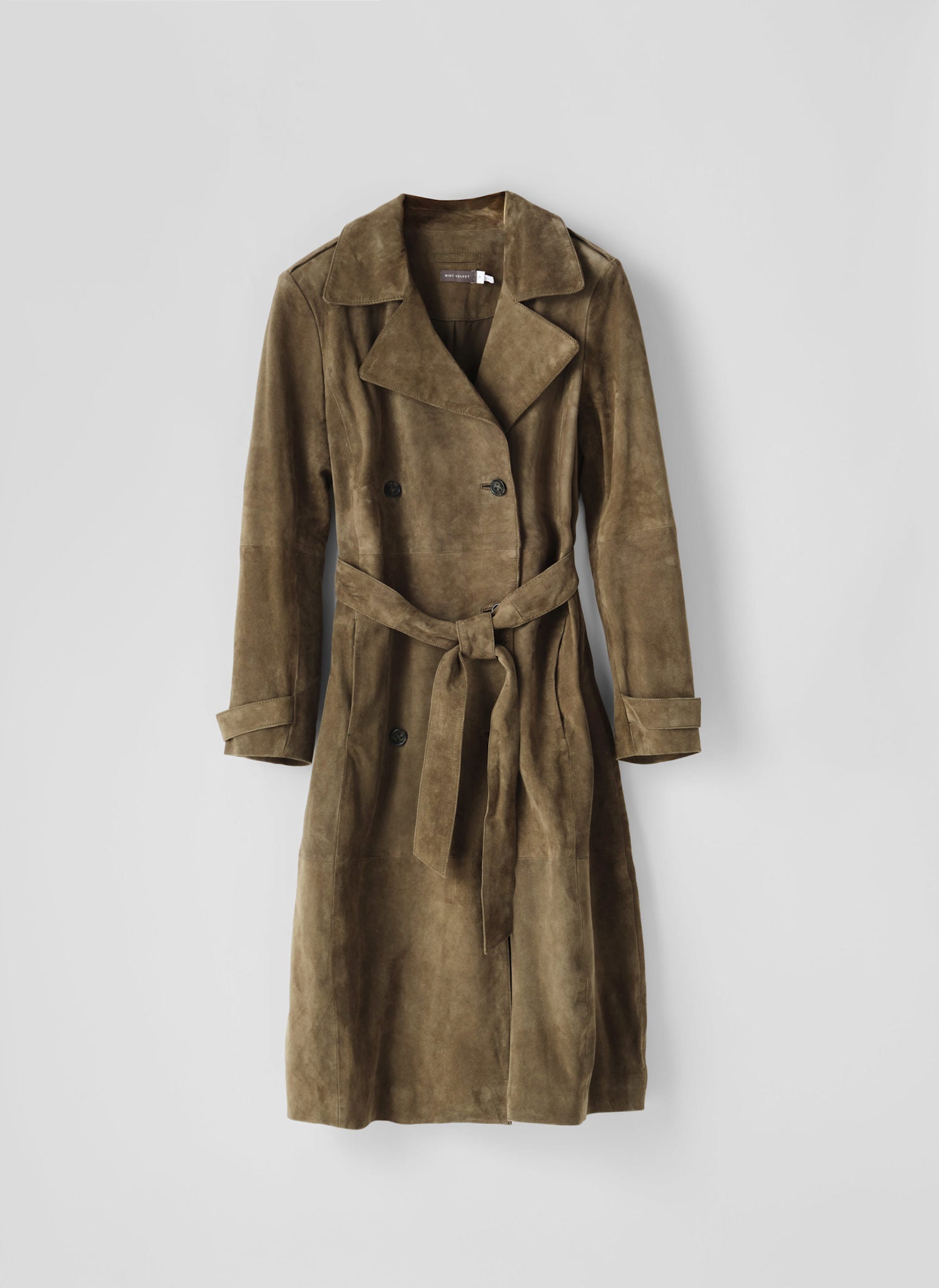 Khaki Suede Trench Coat – Mint Velvet