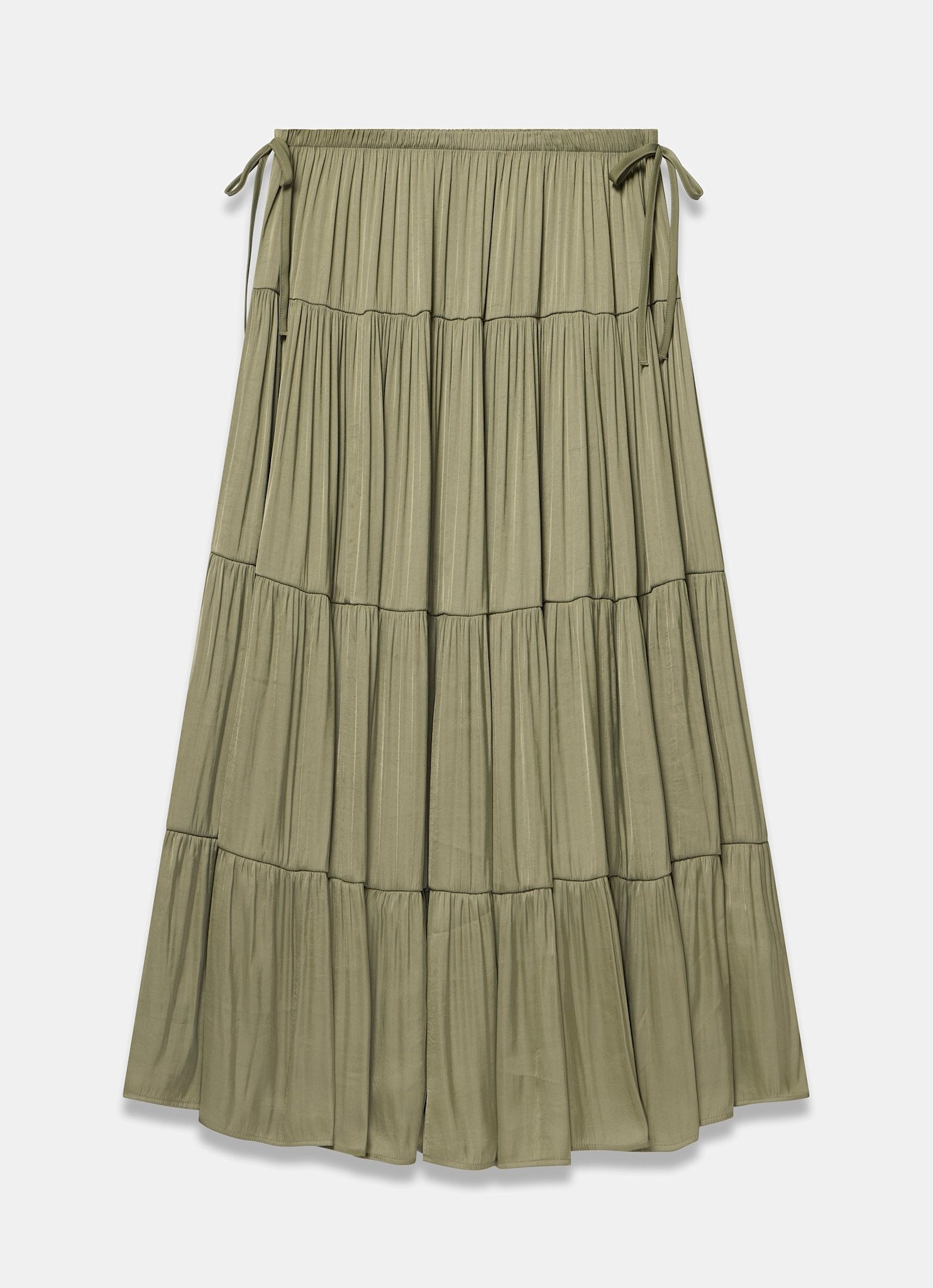 Khaki Satin Tiered Maxi Skirt – Mint Velvet