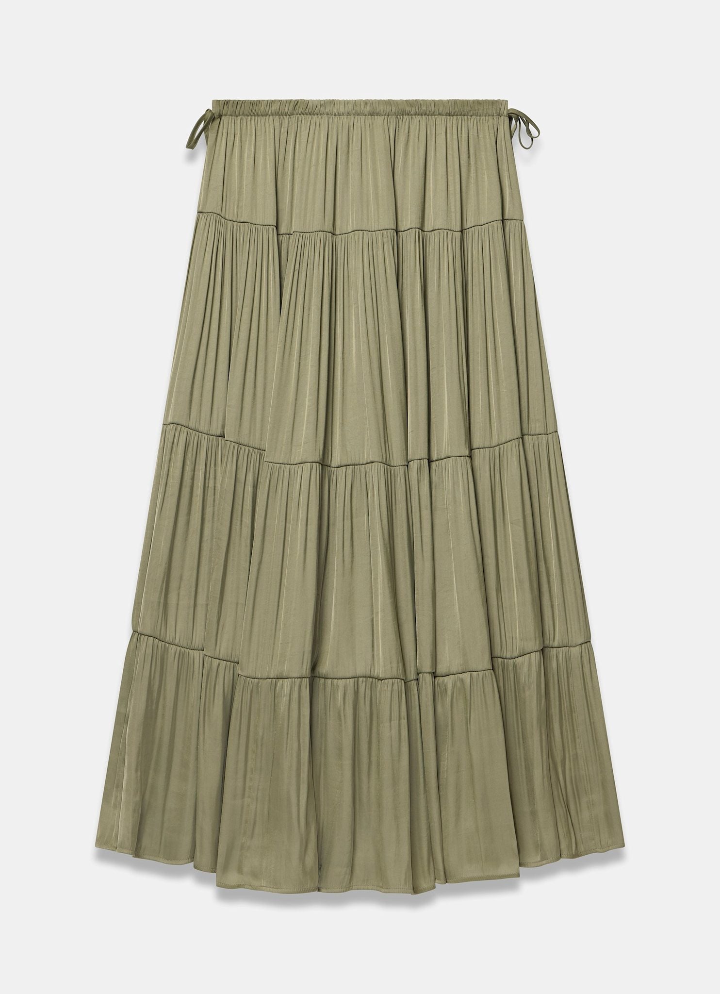 Khaki Satin Tiered Maxi Skirt – Mint Velvet