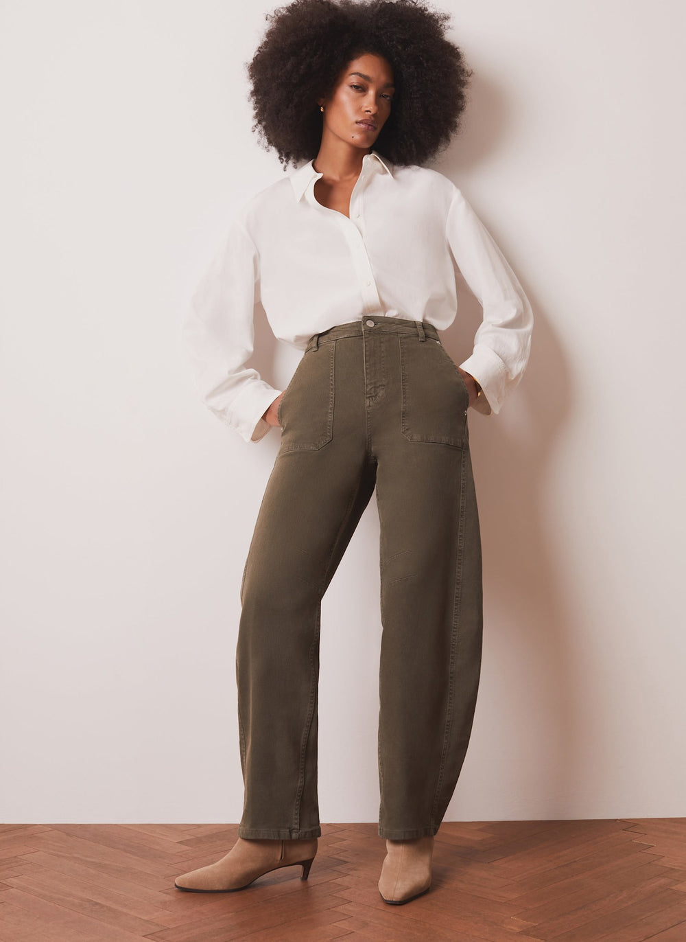 Khaki Utility Barrel Leg Jeans