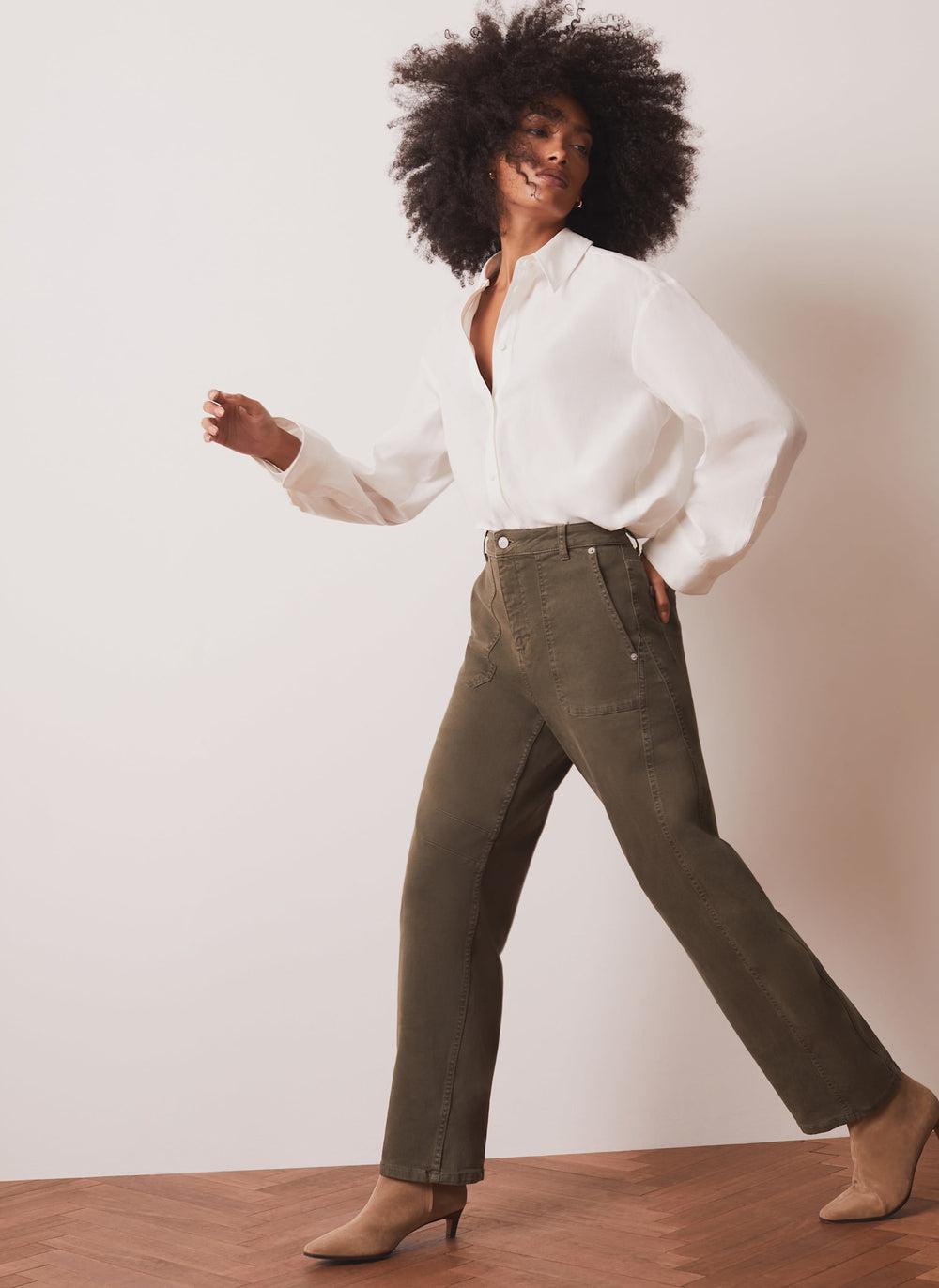 Khaki Utility Barrel Leg Jeans