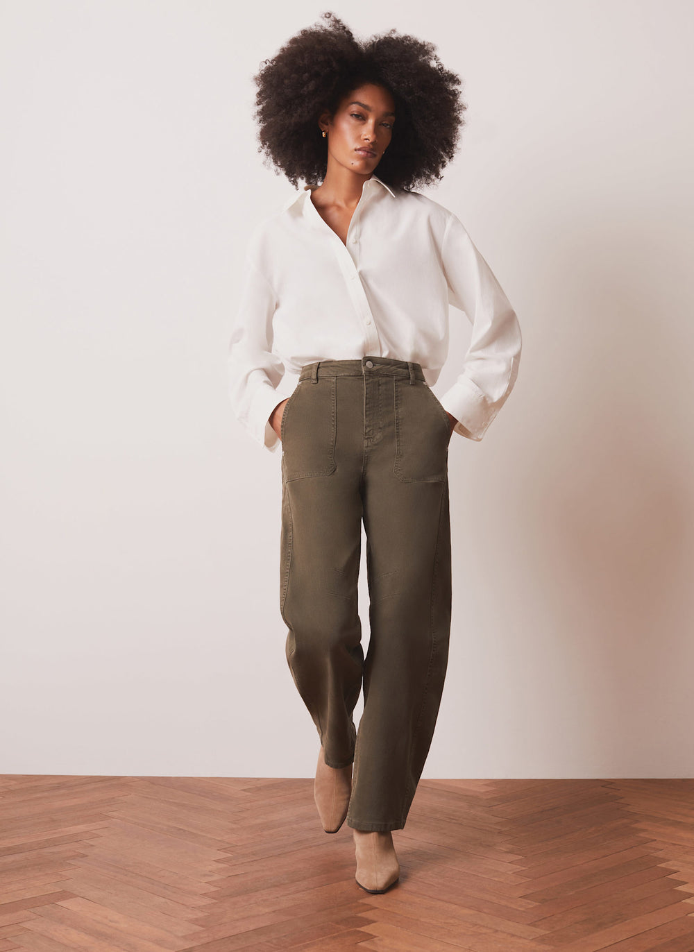 Khaki Utility Barrel Leg Jeans