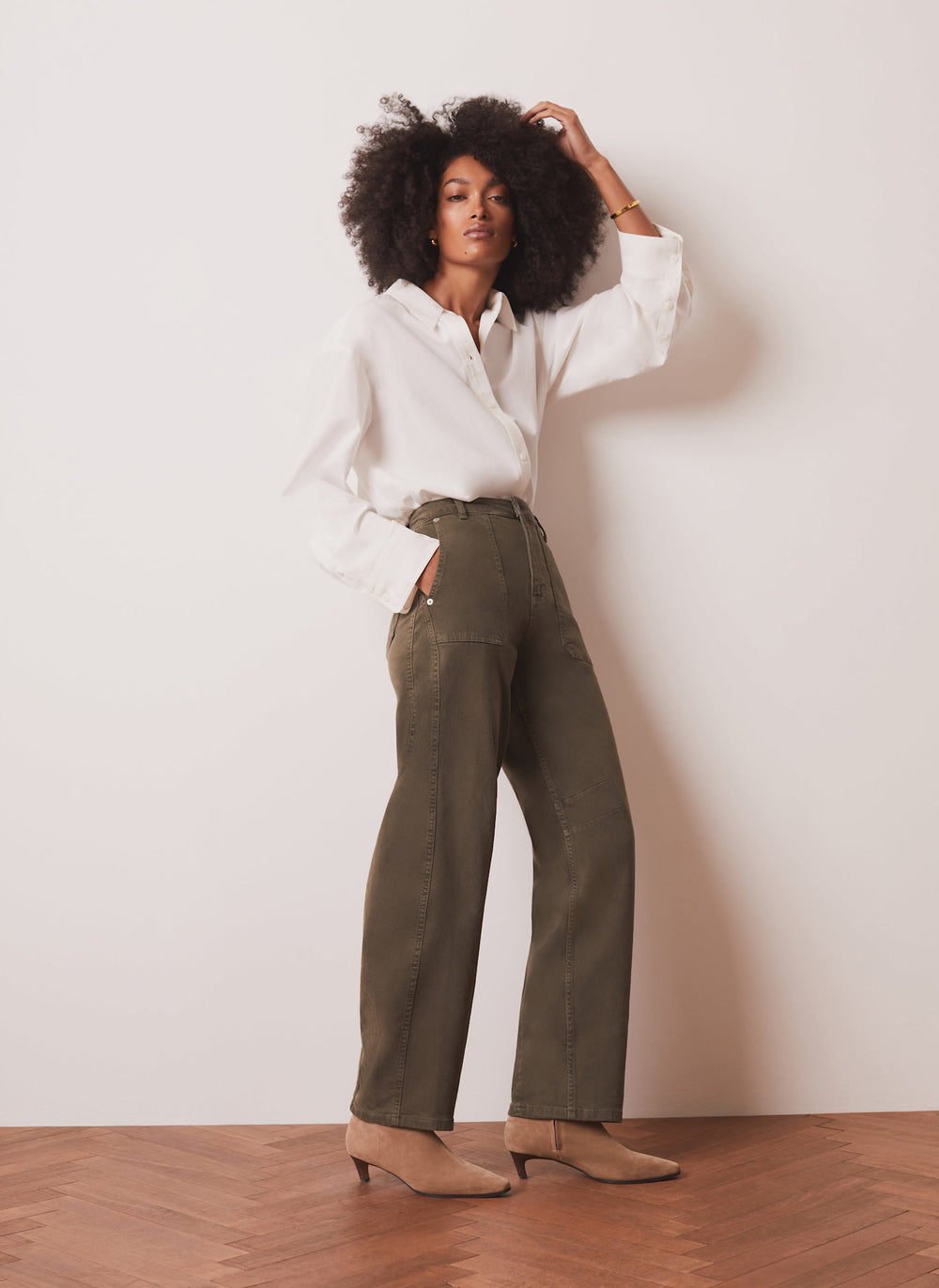 Khaki Utility Barrel Leg Jeans